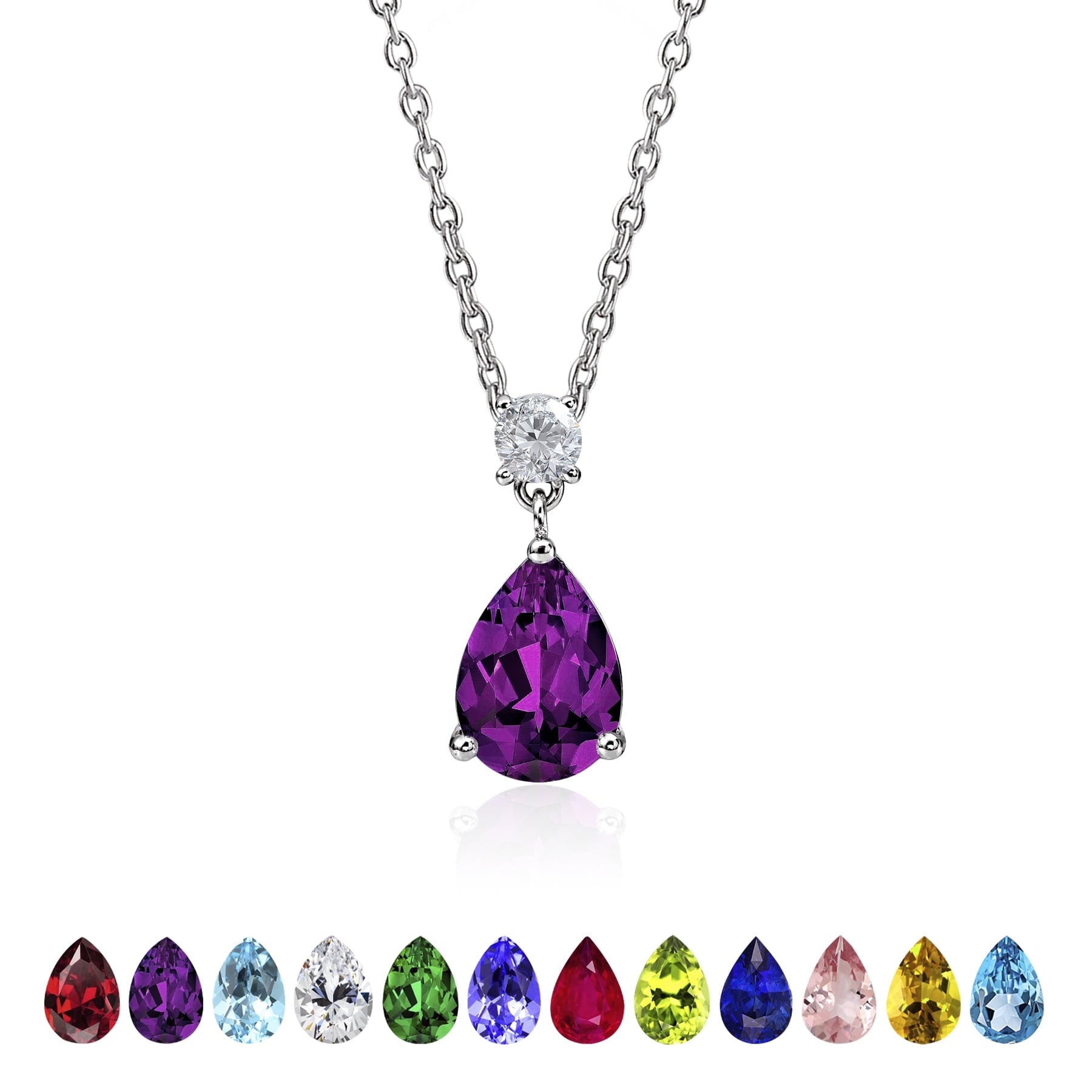3.25 Cubic Zirconia April - Round and Pear Cut Dangle Pendant Necklace in 18k White Plated for Women
