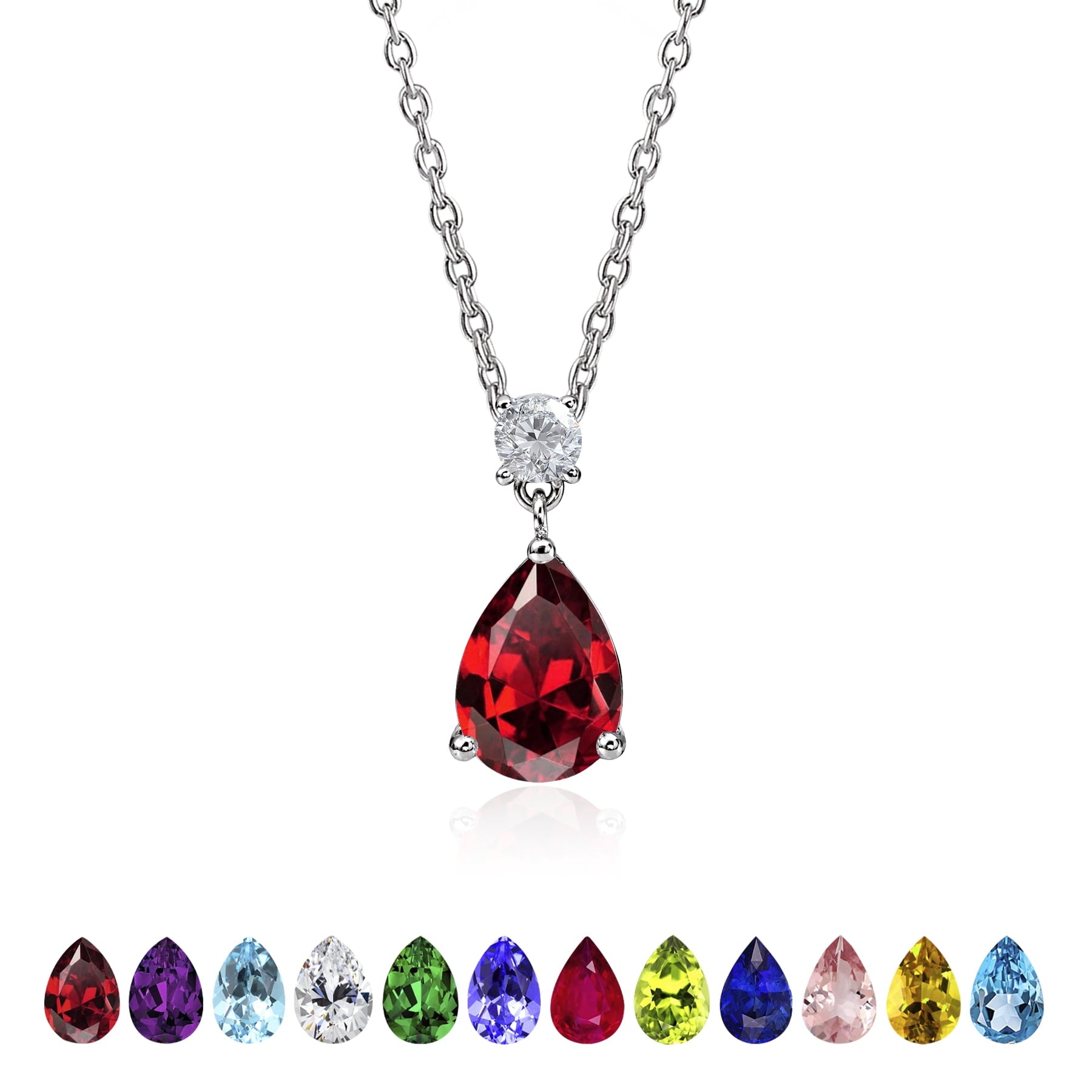 3.25 Cubic Zirconia April - Round and Pear Cut Dangle Pendant Necklace in 18k White Plated for Women