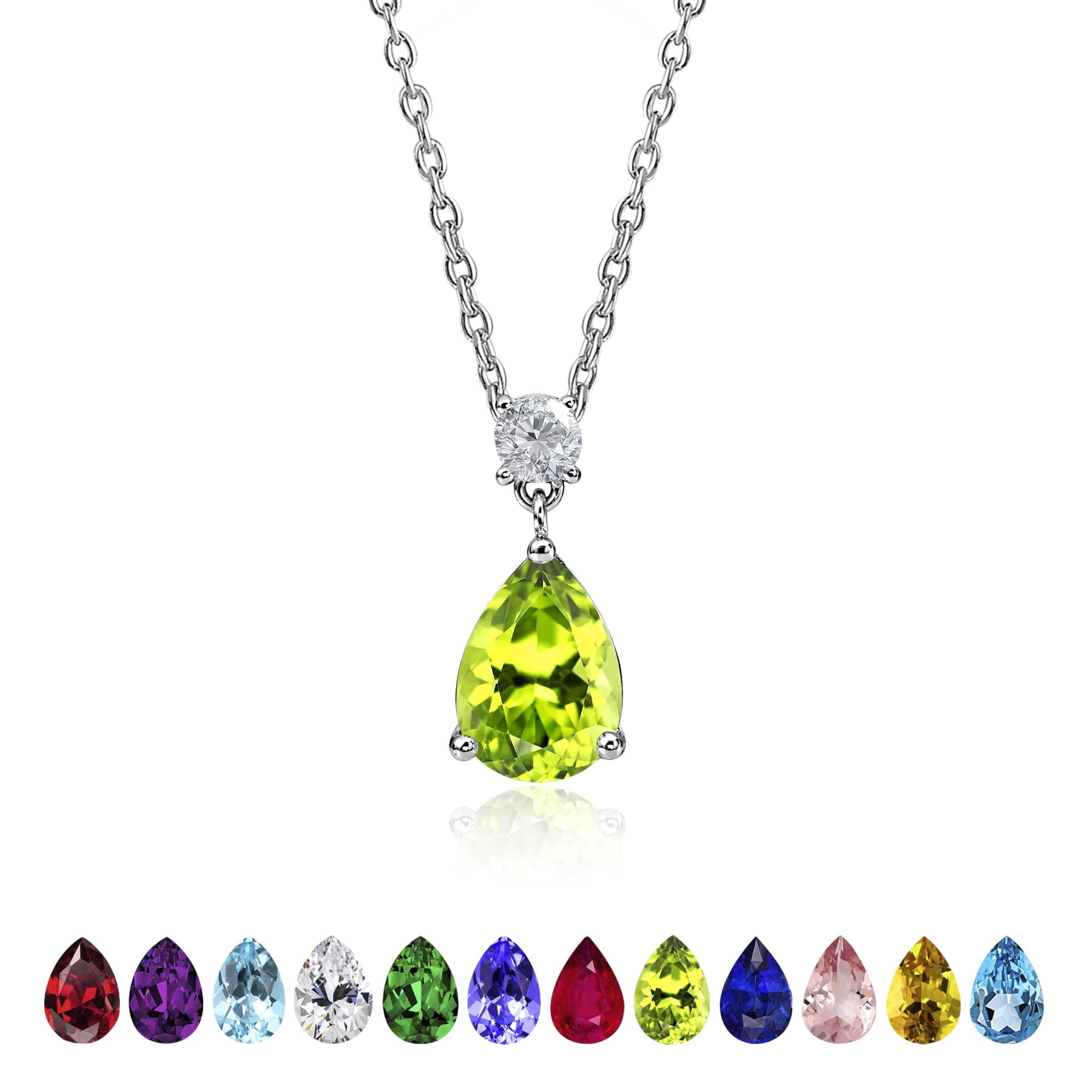 3.25 Cubic Zirconia April - Round and Pear Cut Dangle Pendant Necklace in 18k White Plated for Women