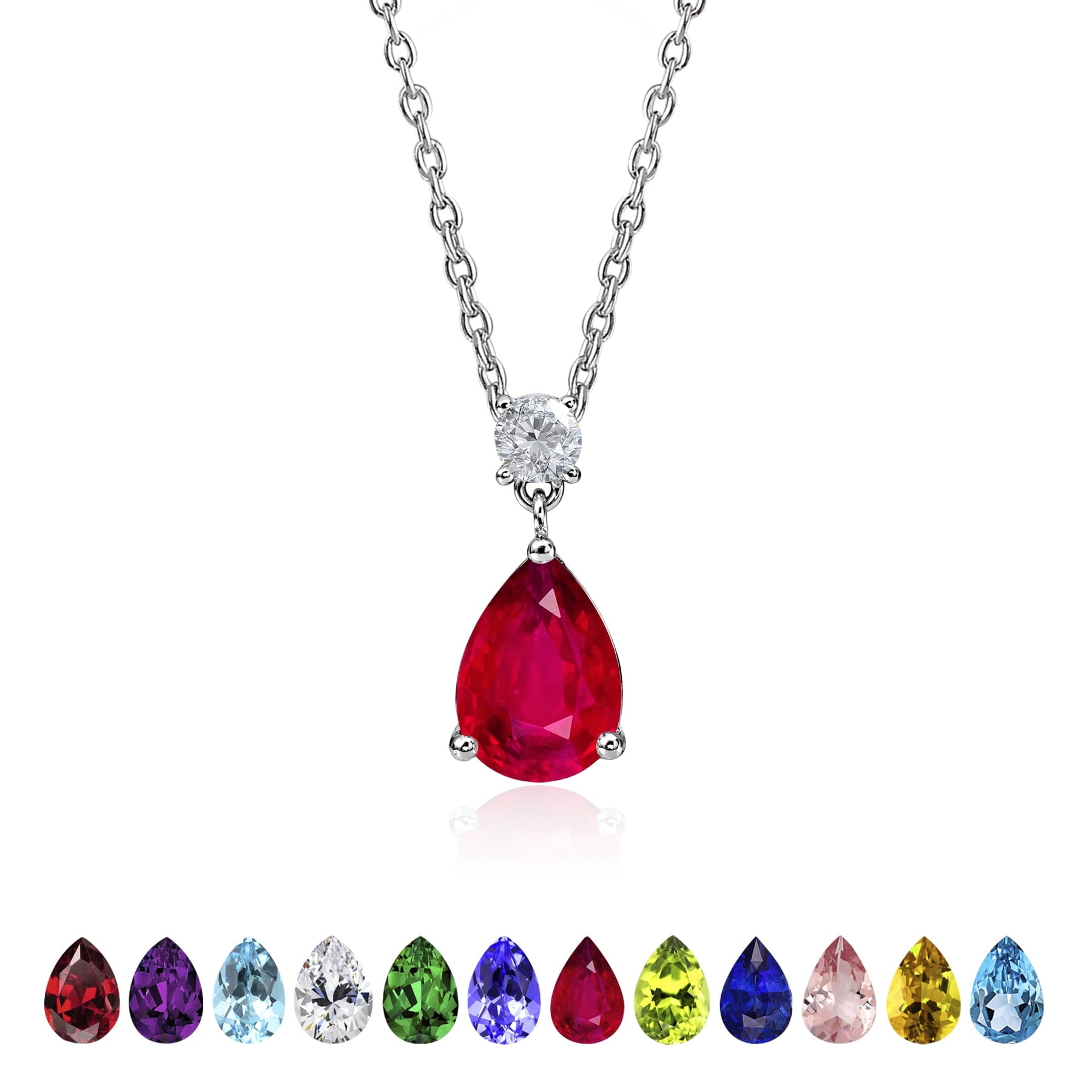 3.25 Cubic Zirconia April - Round and Pear Cut Dangle Pendant Necklace in 18k White Plated for Women