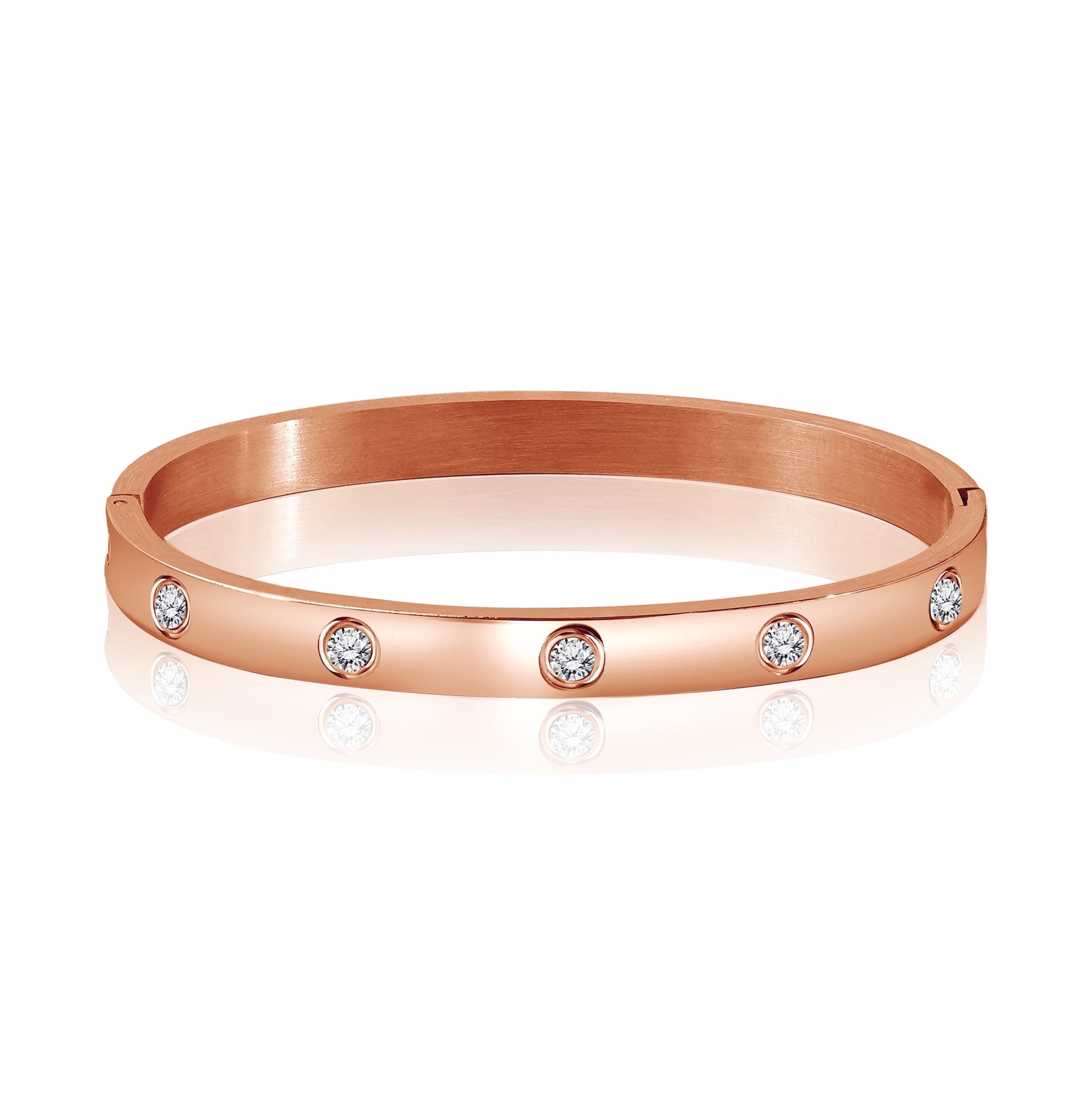 Flush Bezel Bracelet - Stylish Bangle Bracelet Jewelry for Women in White Plating