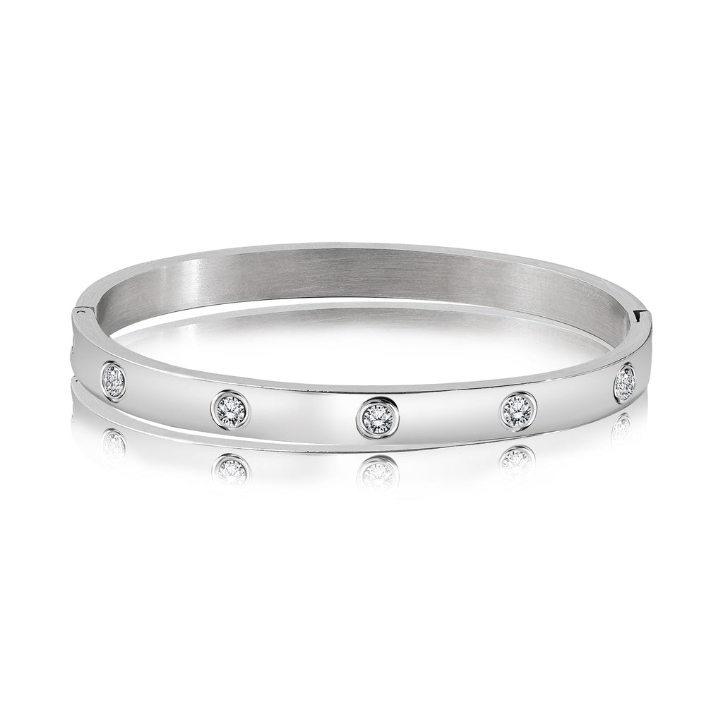 Flush Bezel Bracelet - Stylish Bangle Bracelet Jewelry for Women in White Plating