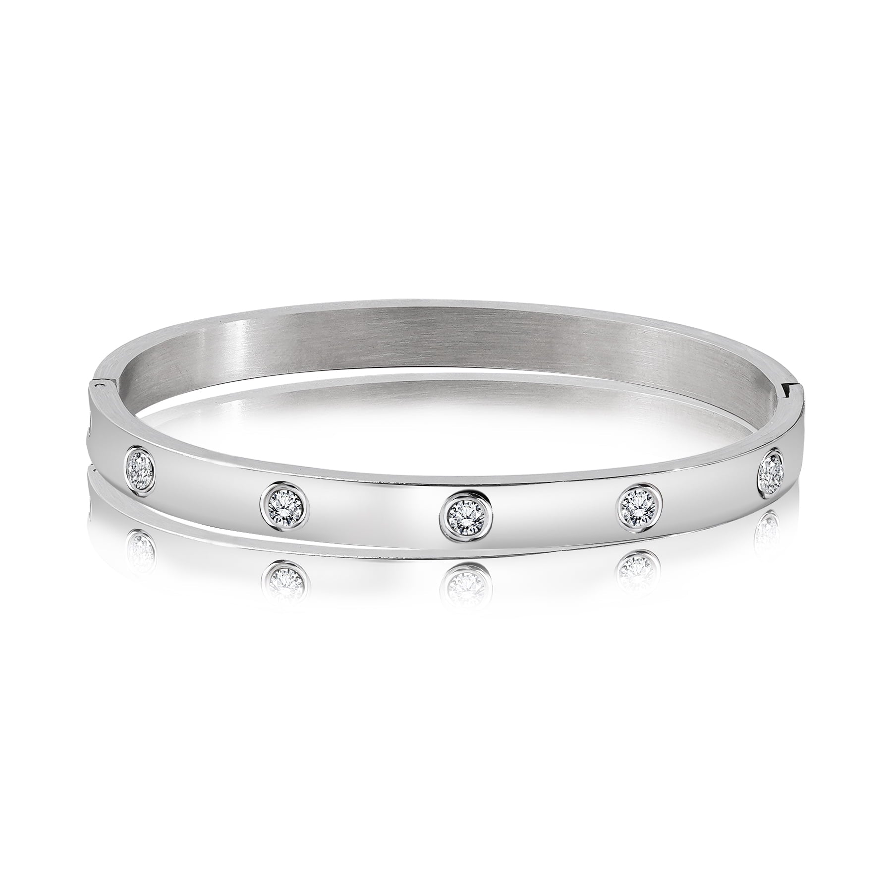 Flush Bezel Bracelet - Stylish Bangle Bracelet Jewelry for Women in White Plating
