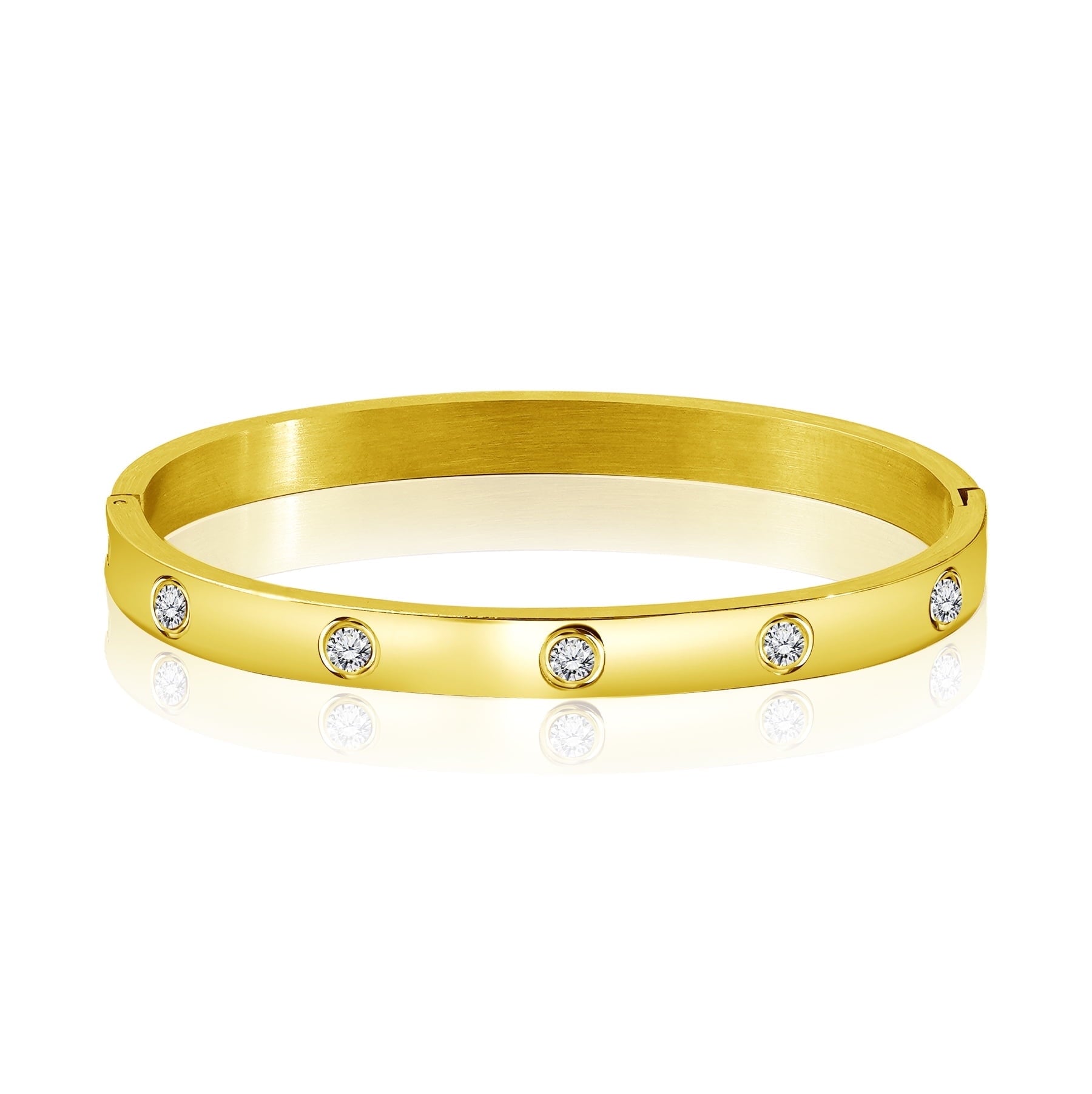 Flush Bezel Bracelet - Stylish Bangle Bracelet Jewelry for Women in White Plating