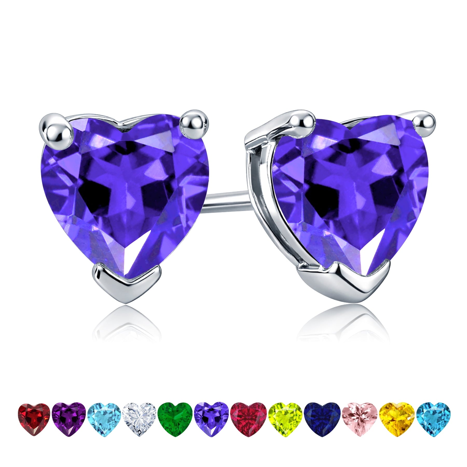 1.5 Heart Cut - Cubic Zirconia - April Solitaire Stud Earrings in 18K White Plating for Women