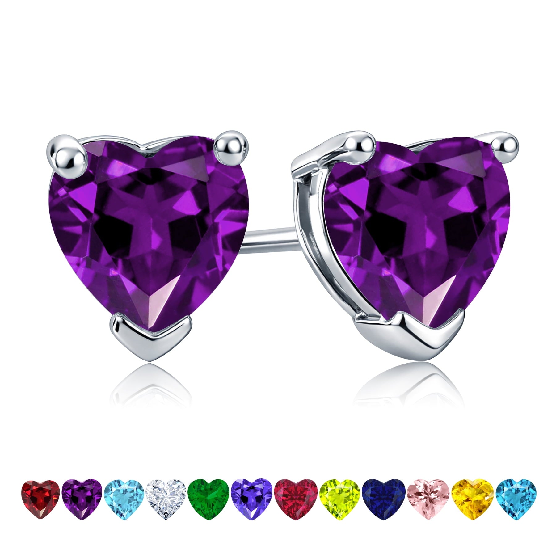 1.5 Heart Cut - Cubic Zirconia - April Solitaire Stud Earrings in 18K White Plating for Women