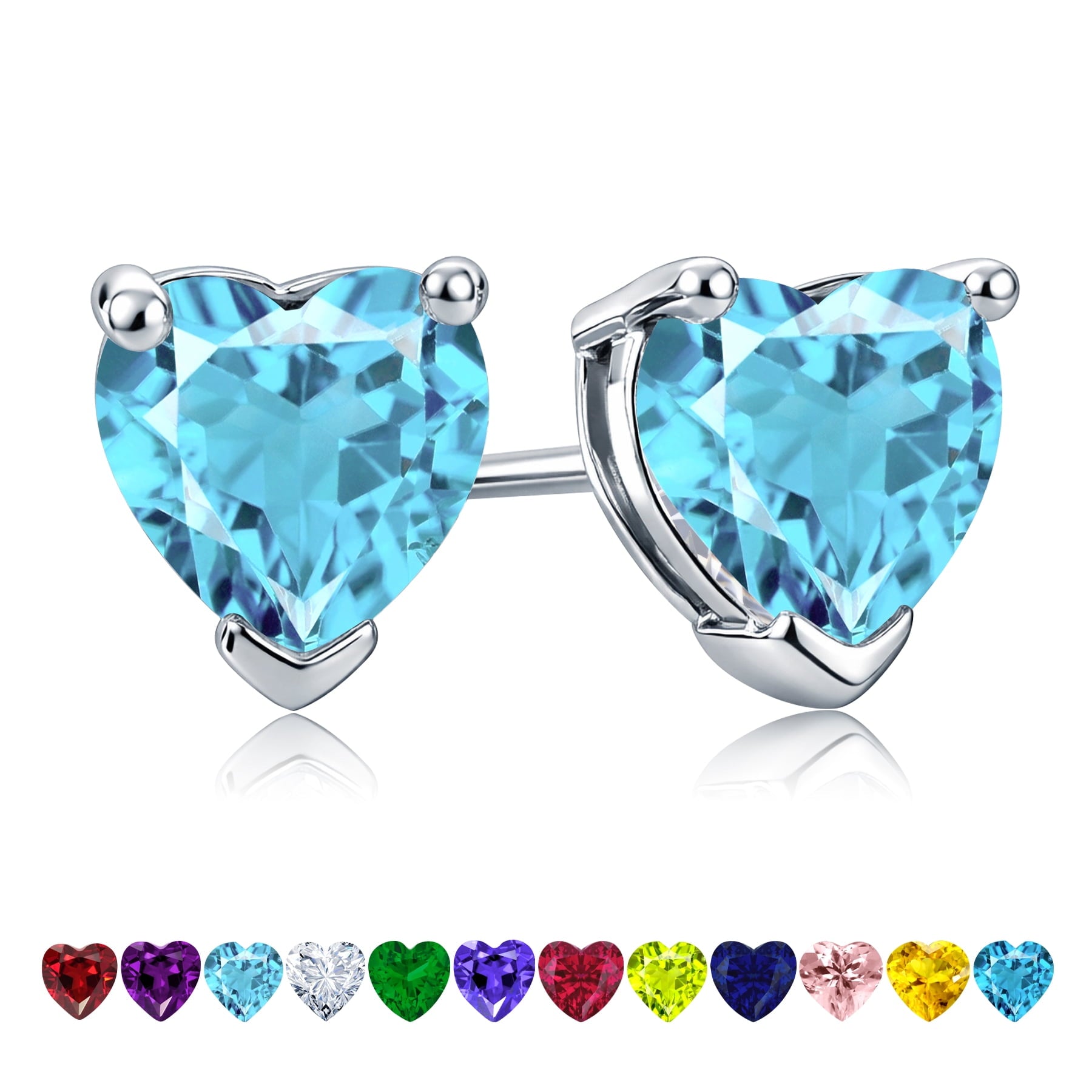 1.5 Heart Cut - Cubic Zirconia - April Solitaire Stud Earrings in 18K White Plating for Women