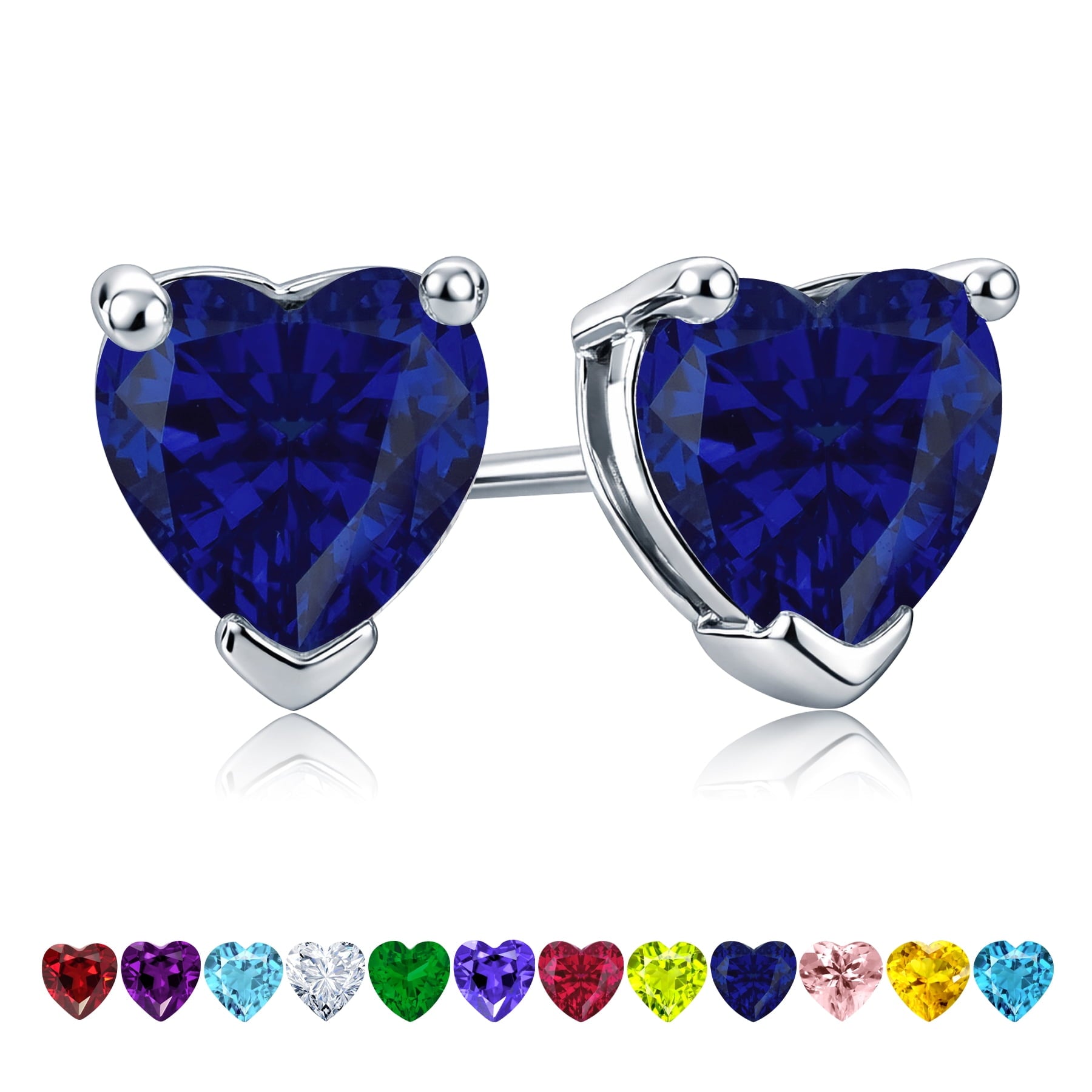 1.5 Heart Cut - Cubic Zirconia - April Solitaire Stud Earrings in 18K White Plating for Women
