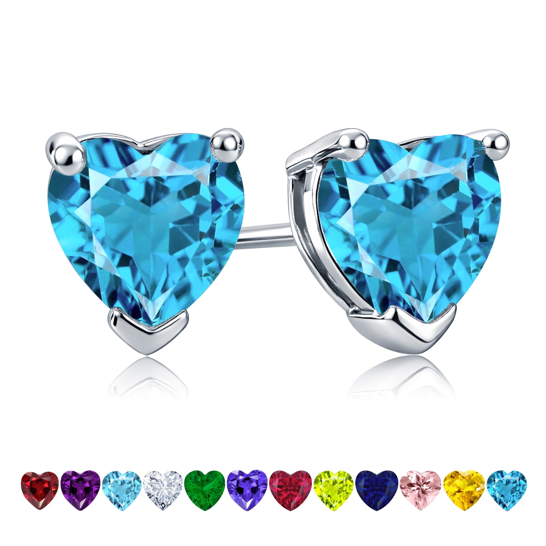 1.5 Heart Cut - Cubic Zirconia - April Solitaire Stud Earrings in 18K White Plating for Women