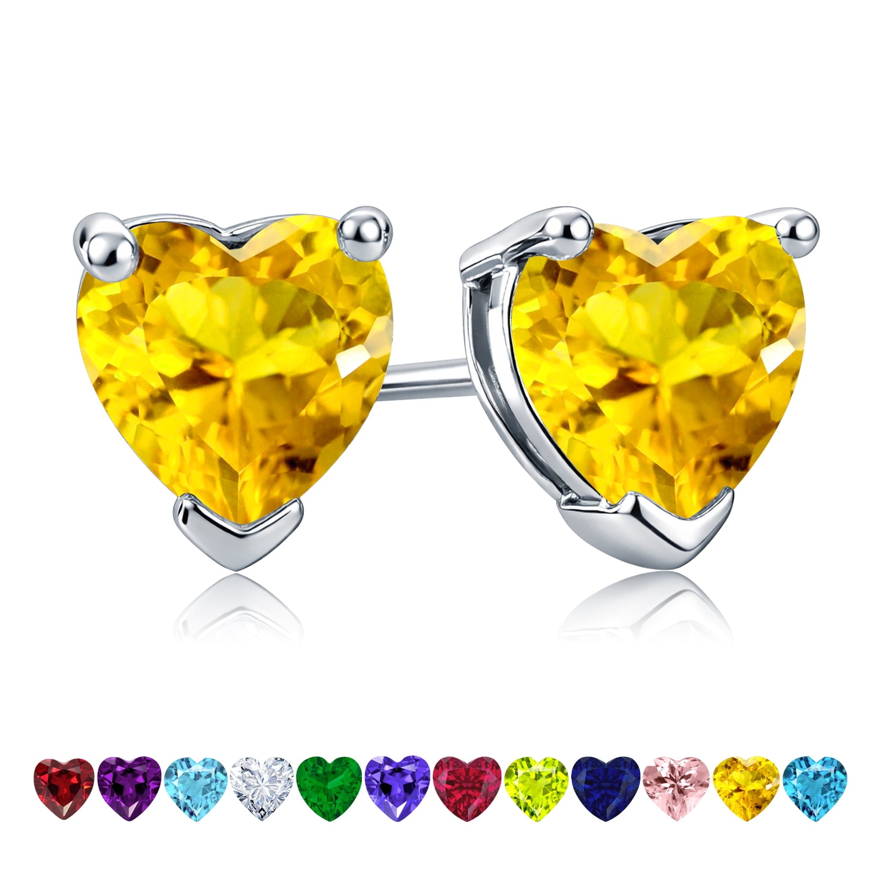 1.5 Heart Cut - Cubic Zirconia - April Solitaire Stud Earrings in 18K White Plating for Women