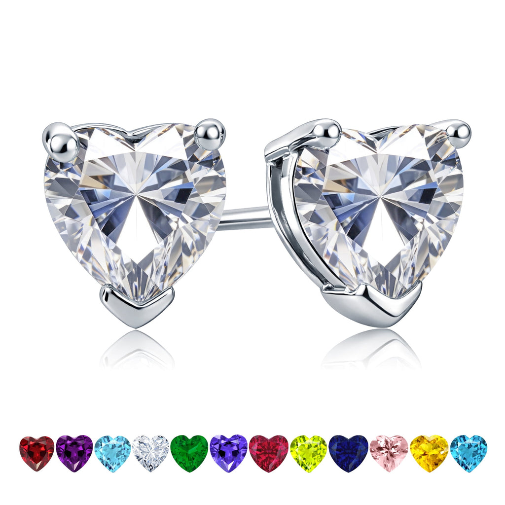 1.5 Heart Cut - Cubic Zirconia - April Solitaire Stud Earrings in 18K White Plating for Women