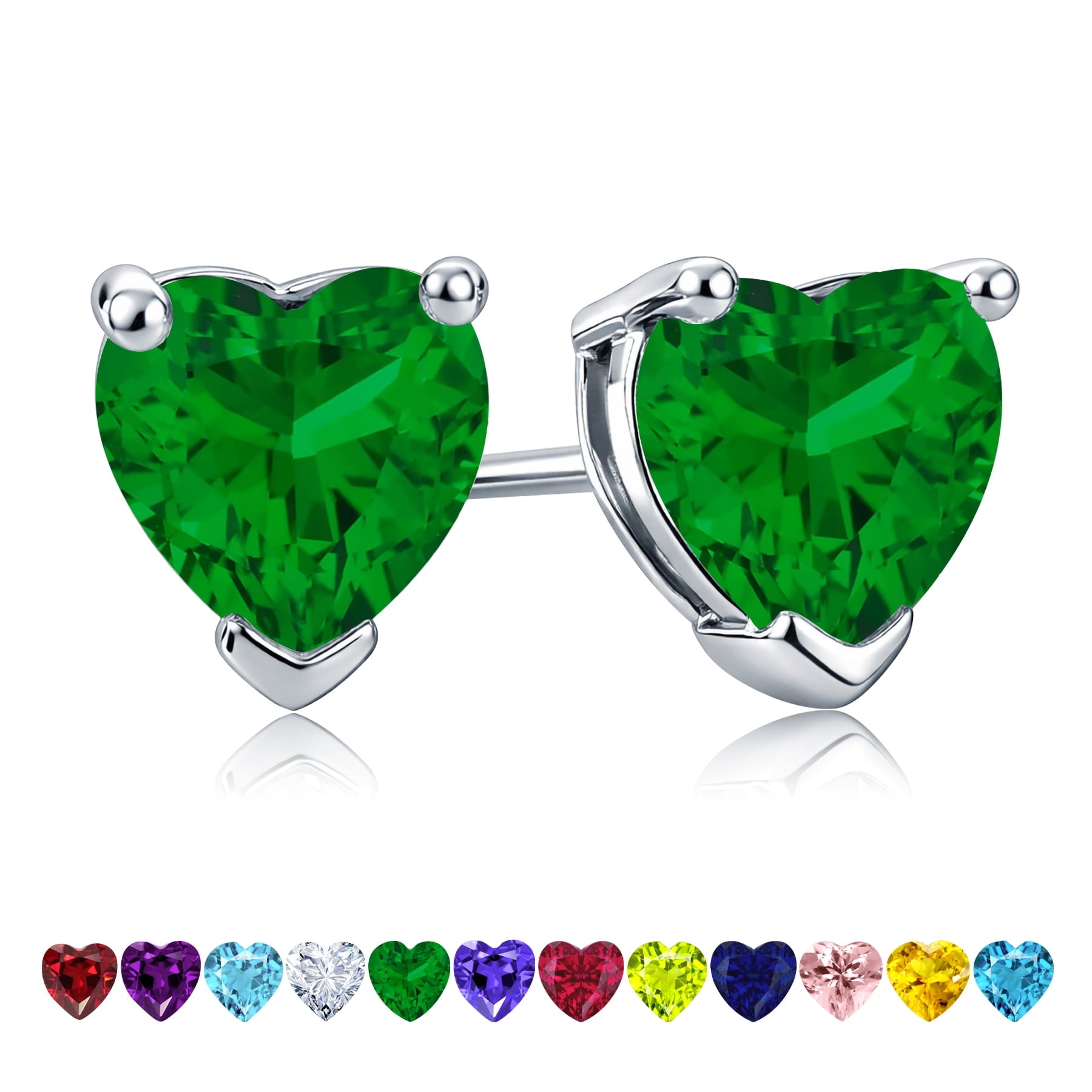 1.5 Heart Cut - Cubic Zirconia - April Solitaire Stud Earrings in 18K White Plating for Women