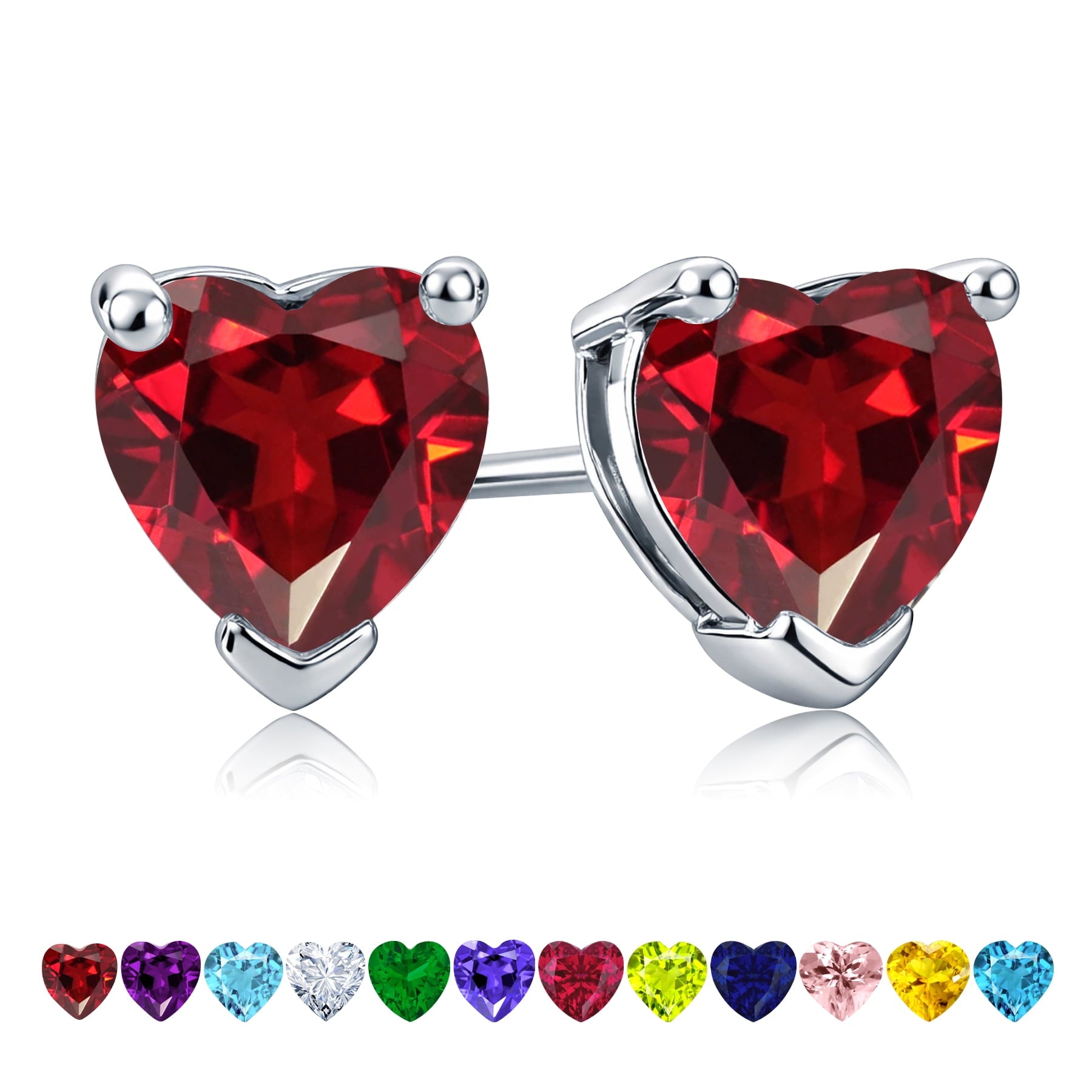 1.5 Heart Cut - Cubic Zirconia - April Solitaire Stud Earrings in 18K White Plating for Women