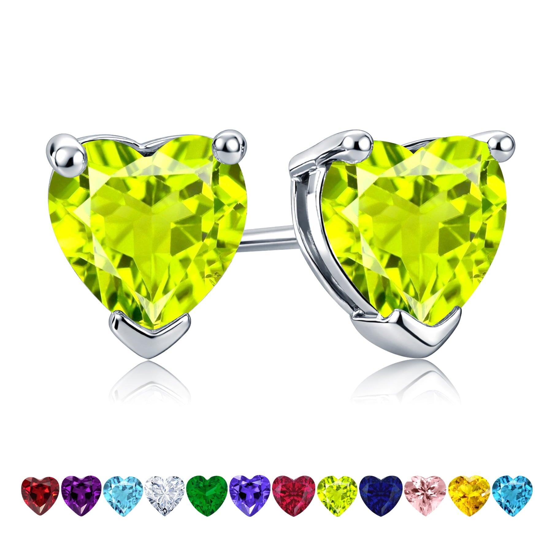 1.5 Heart Cut - Cubic Zirconia - April Solitaire Stud Earrings in 18K White Plating for Women
