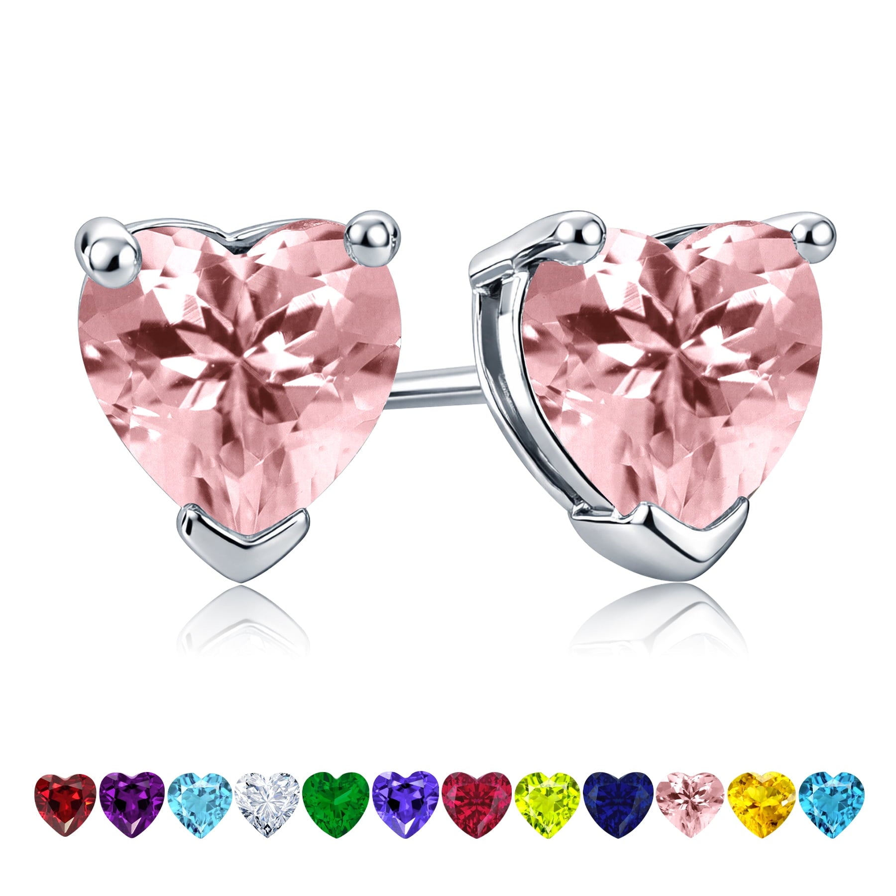 1.5 Heart Cut - Cubic Zirconia - April Solitaire Stud Earrings in 18K White Plating for Women