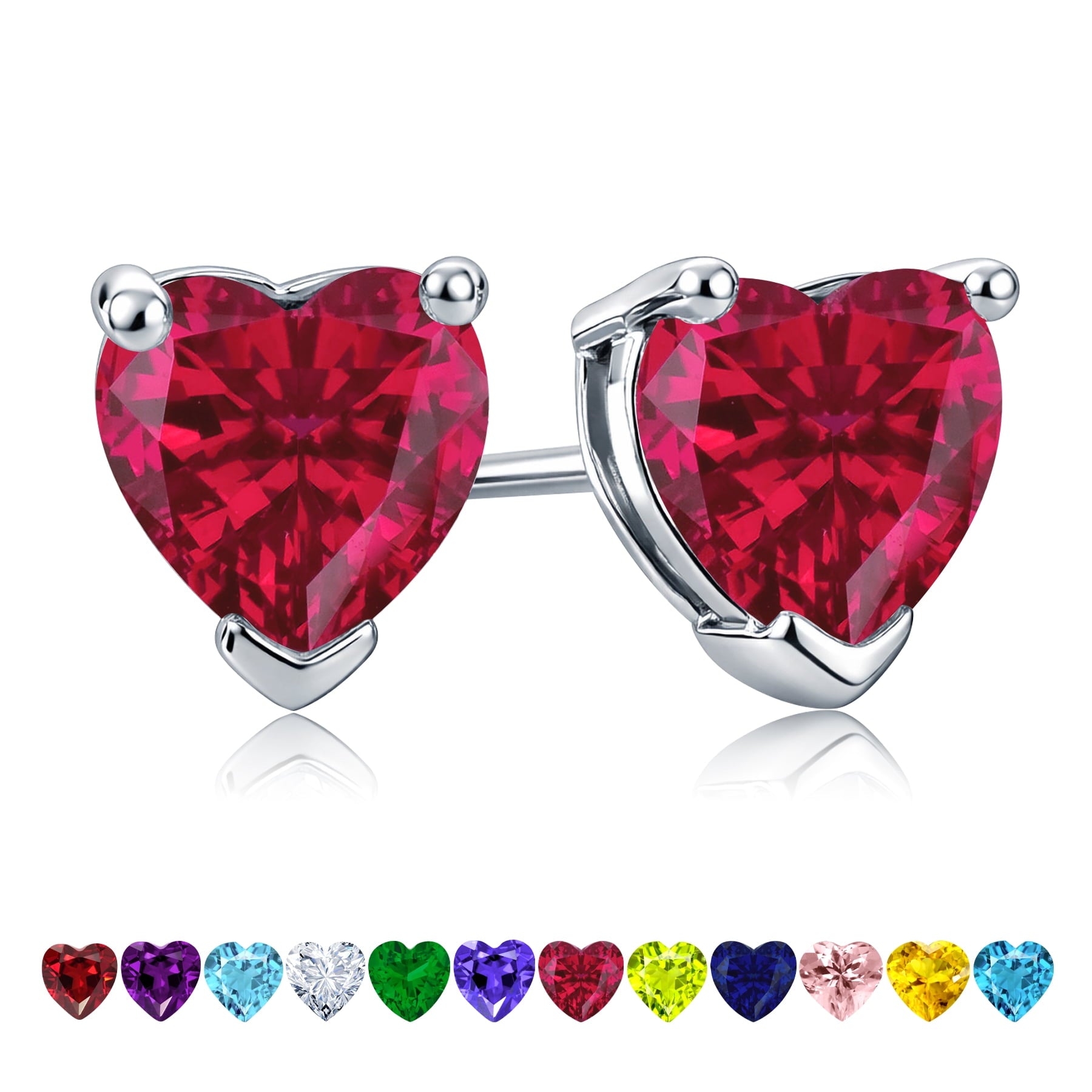 1.5 Heart Cut - Cubic Zirconia - April Solitaire Stud Earrings in 18K White Plating for Women