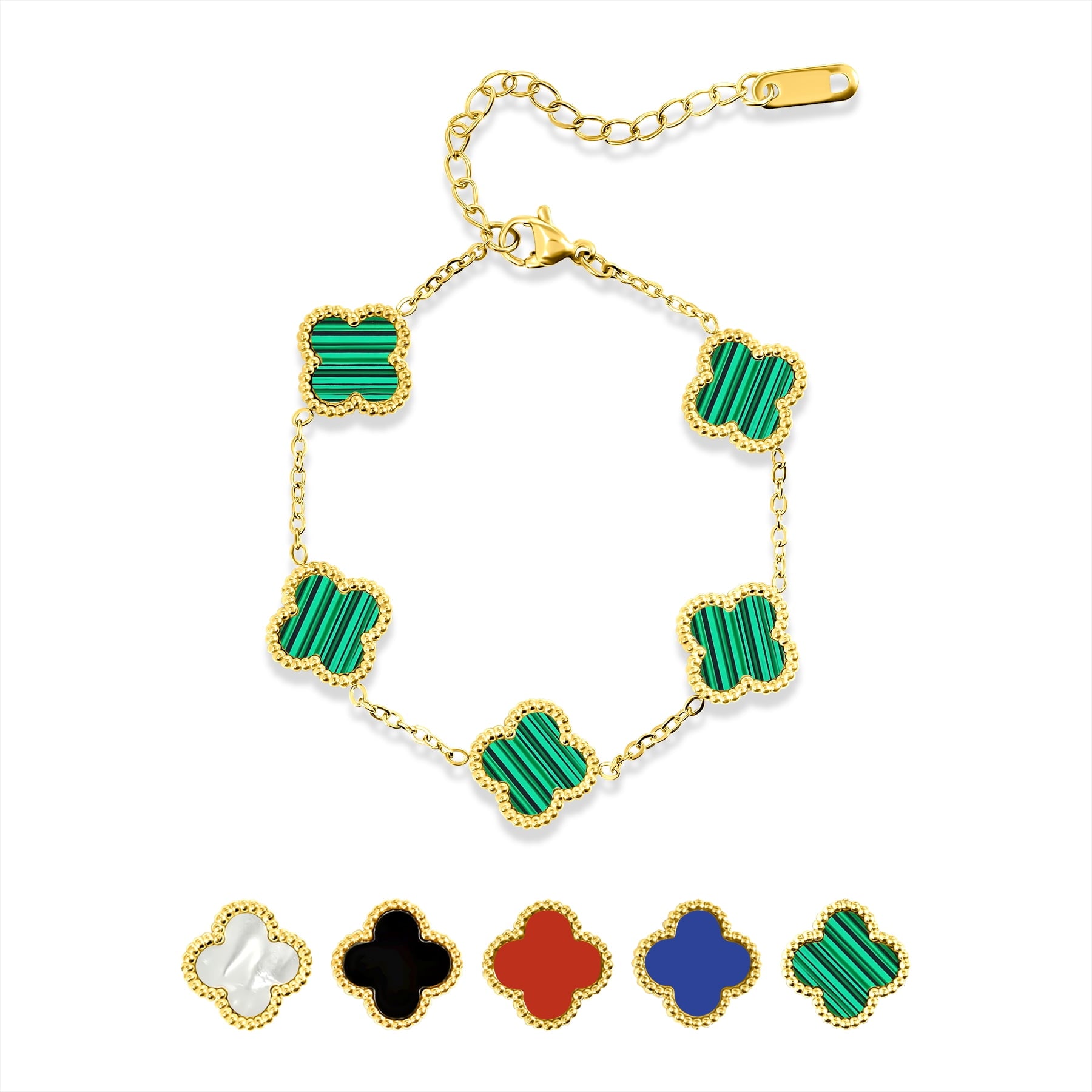 White Flower Link Bracelet in Yellow Plated