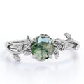 Nature Inspired 0.50 Green Moss Agate Solitaire Engagement Ring - Forest Ring - 18K White Plating for Women