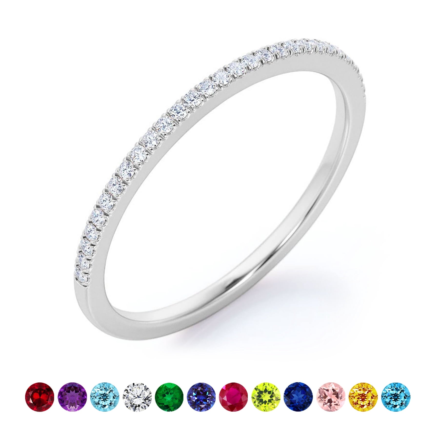 0.25 Princess Cut September Wedding Band - Pave Channel Band - 18K White Plating for Women