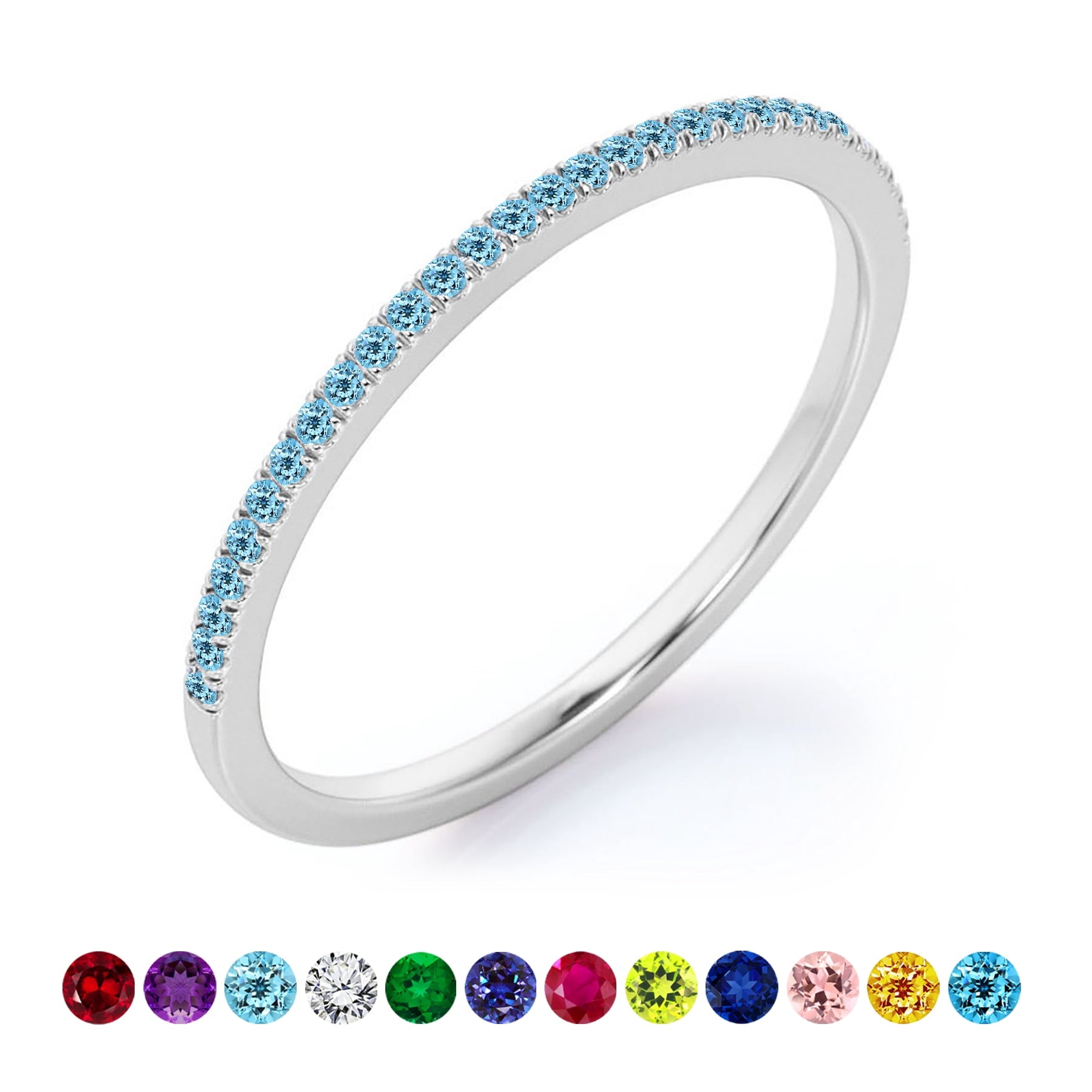 0.25 Princess Cut September Wedding Band - Pave Channel Band - 18K White Plating for Women