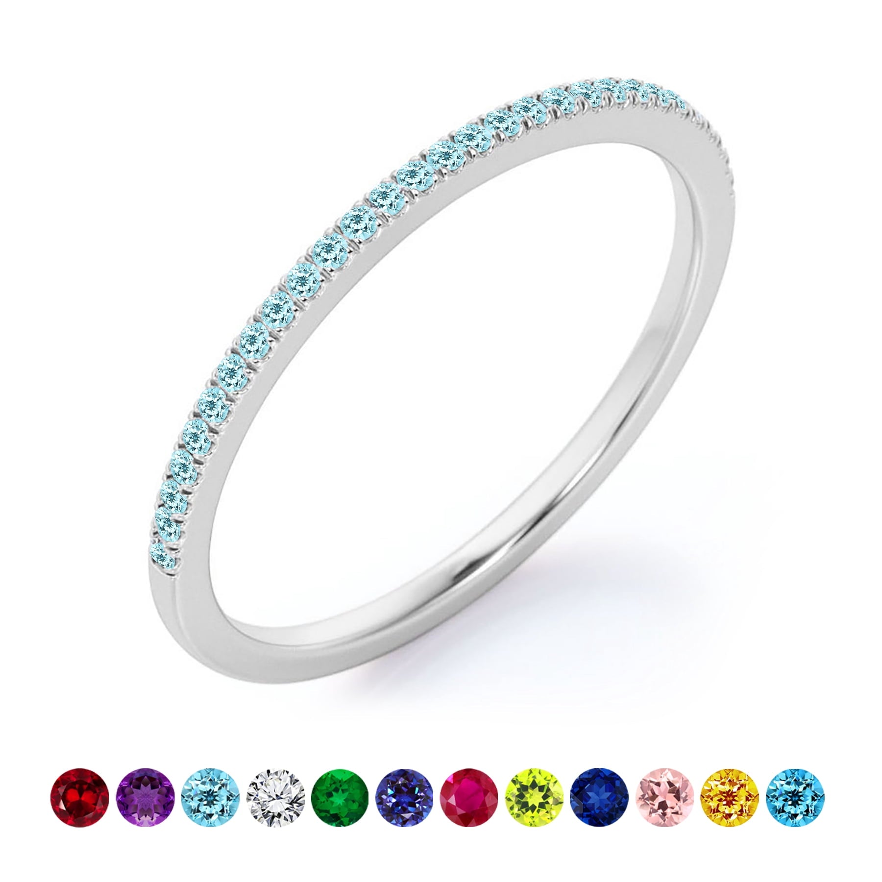 0.25 Princess Cut September Wedding Band - Pave Channel Band - 18K White Plating for Women