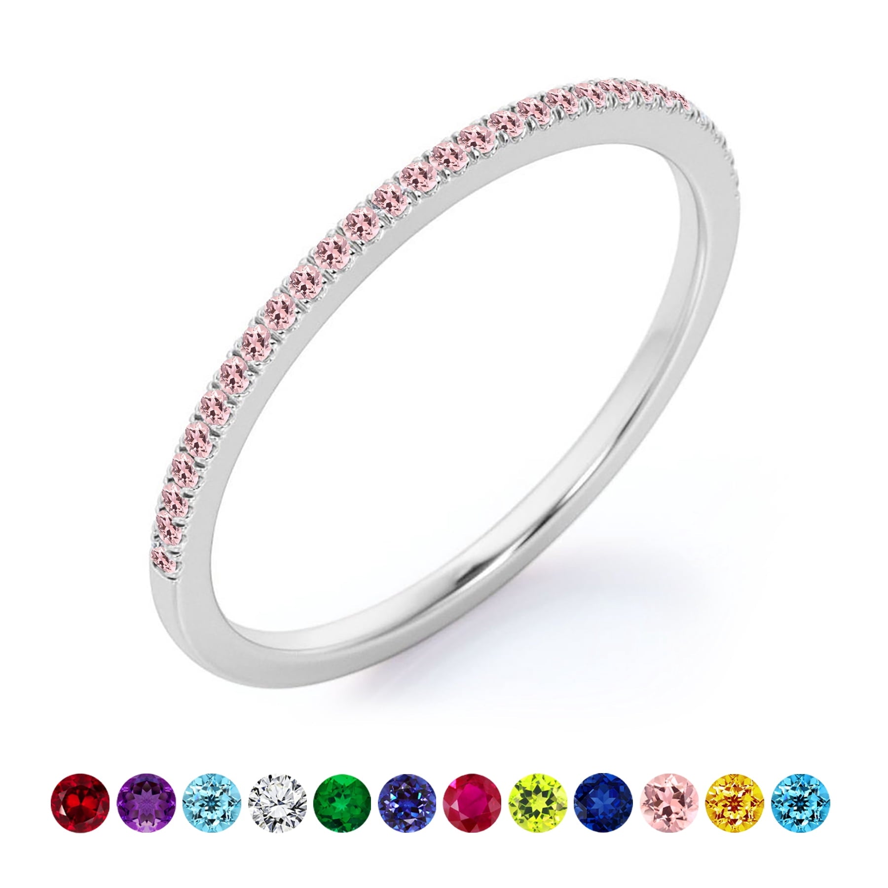 0.25 Princess Cut September Wedding Band - Pave Channel Band - 18K White Plating for Women