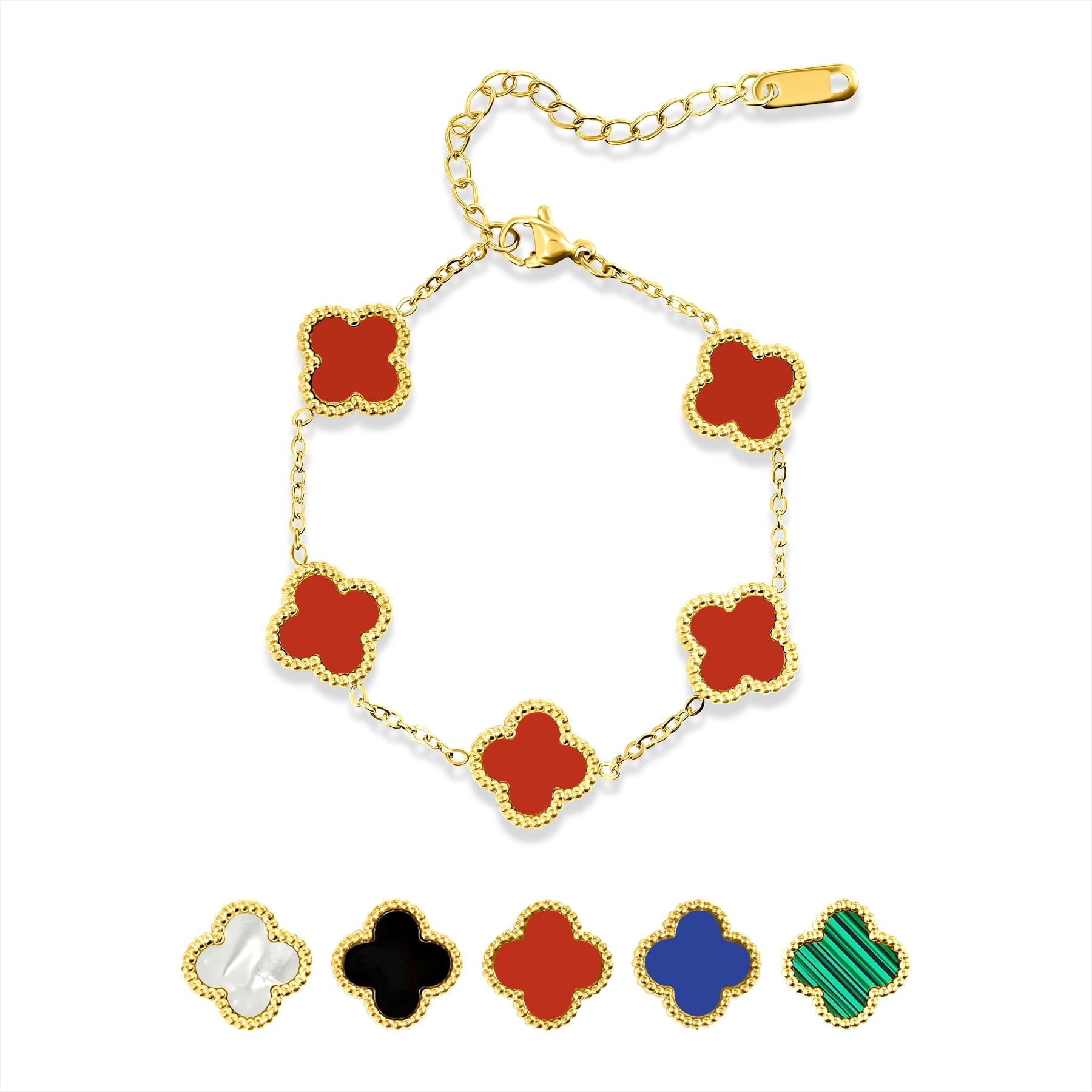 White Flower Link Bracelet in Yellow Plated