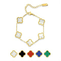 White Flower Link Bracelet in Yellow Plated
