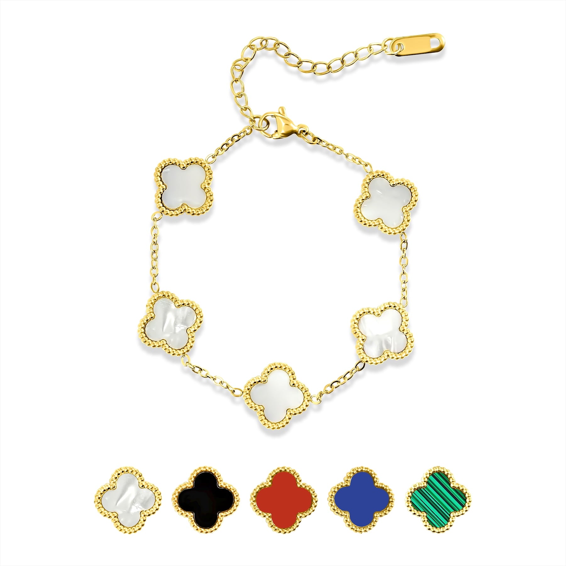 White Flower Link Bracelet in Yellow Plated