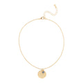 Women’s March Necklace, Tone Chain with Light Azure Stone &amp; Daffodil Flower