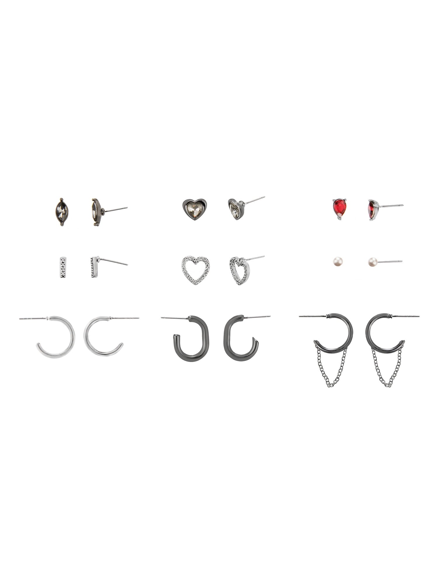 Women's Tone Western Mixed Stud &amp; Hoop 9-Piece Earring Set