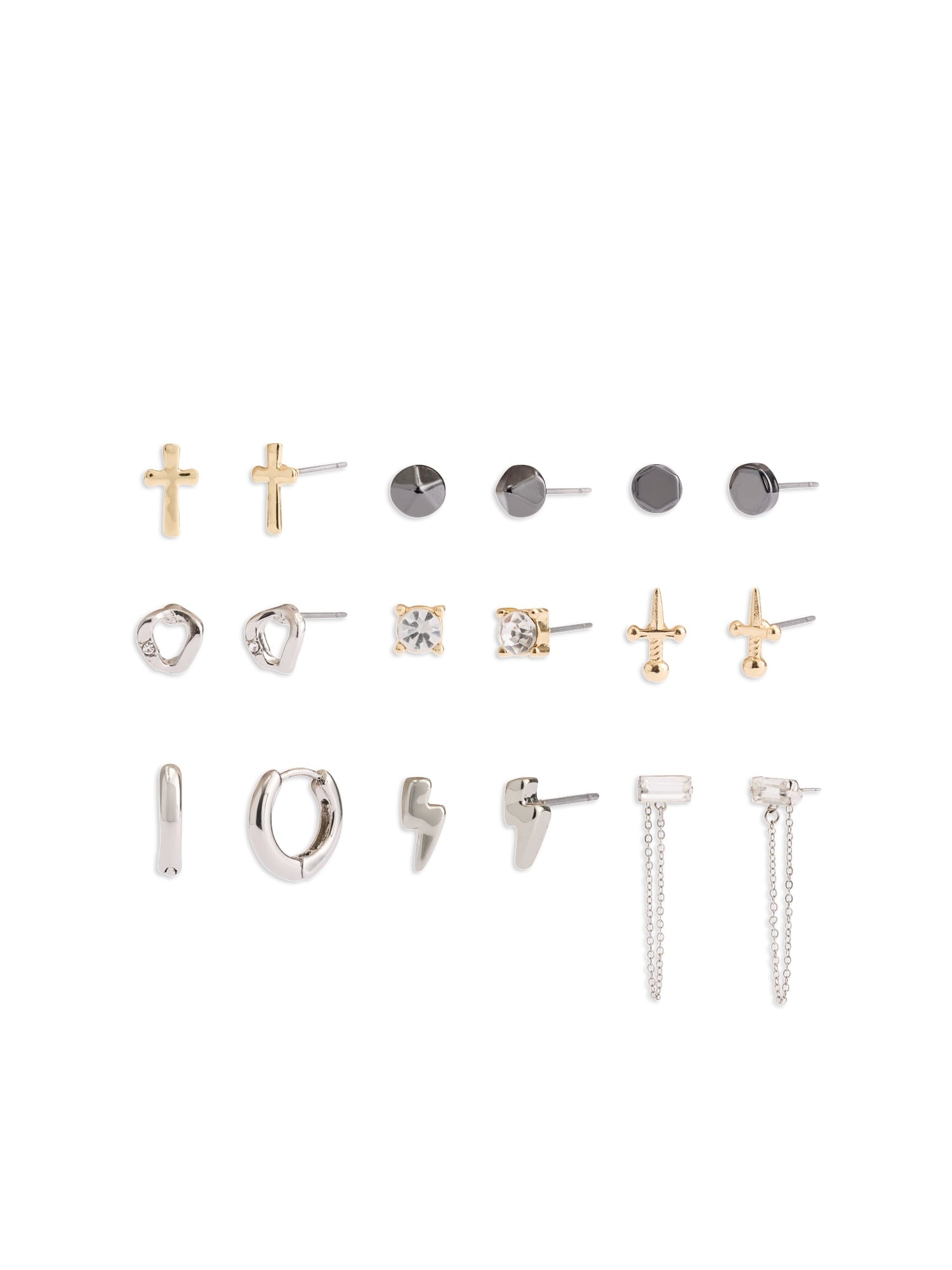 Women's Tone Western Mixed Stud &amp; Hoop 9-Piece Earring Set