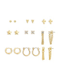 Women's Tone Western Mixed Stud &amp; Hoop 9-Piece Earring Set