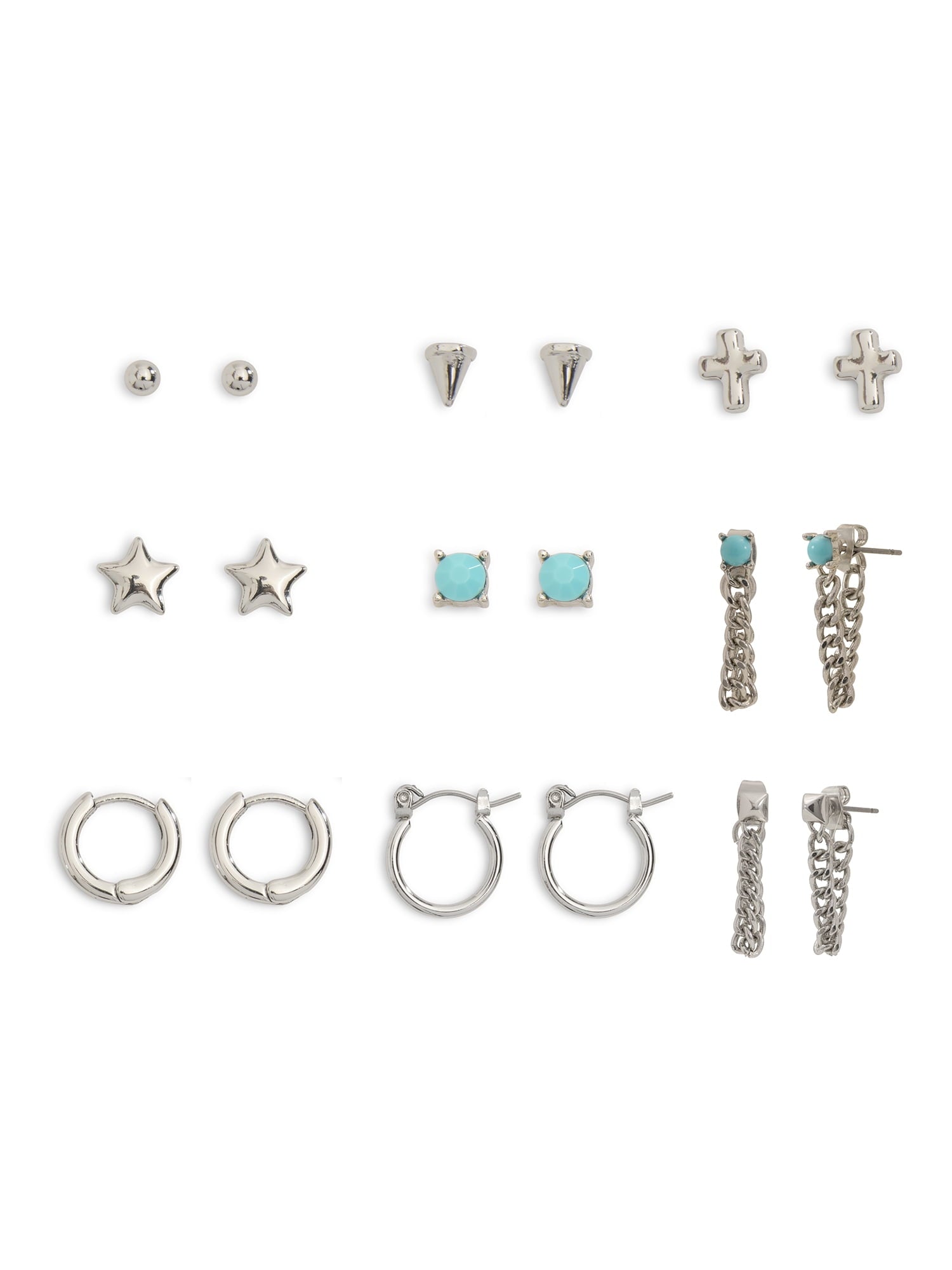 Women's Tone Western Mixed Stud &amp; Hoop 9-Piece Earring Set