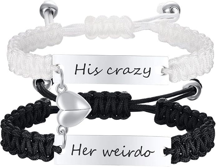 Magnetic Couples Bracelet, Adjustable Matching Macrame Bracelets, Stainless Steel Distance Relationship Bracelet, BF and GF Gifts
