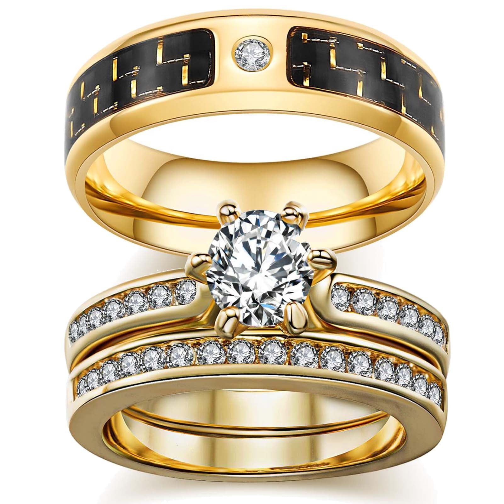 Matching Rings Couple Rings Black Plated 1CT Purple Cz Women Wedding Ring Sets