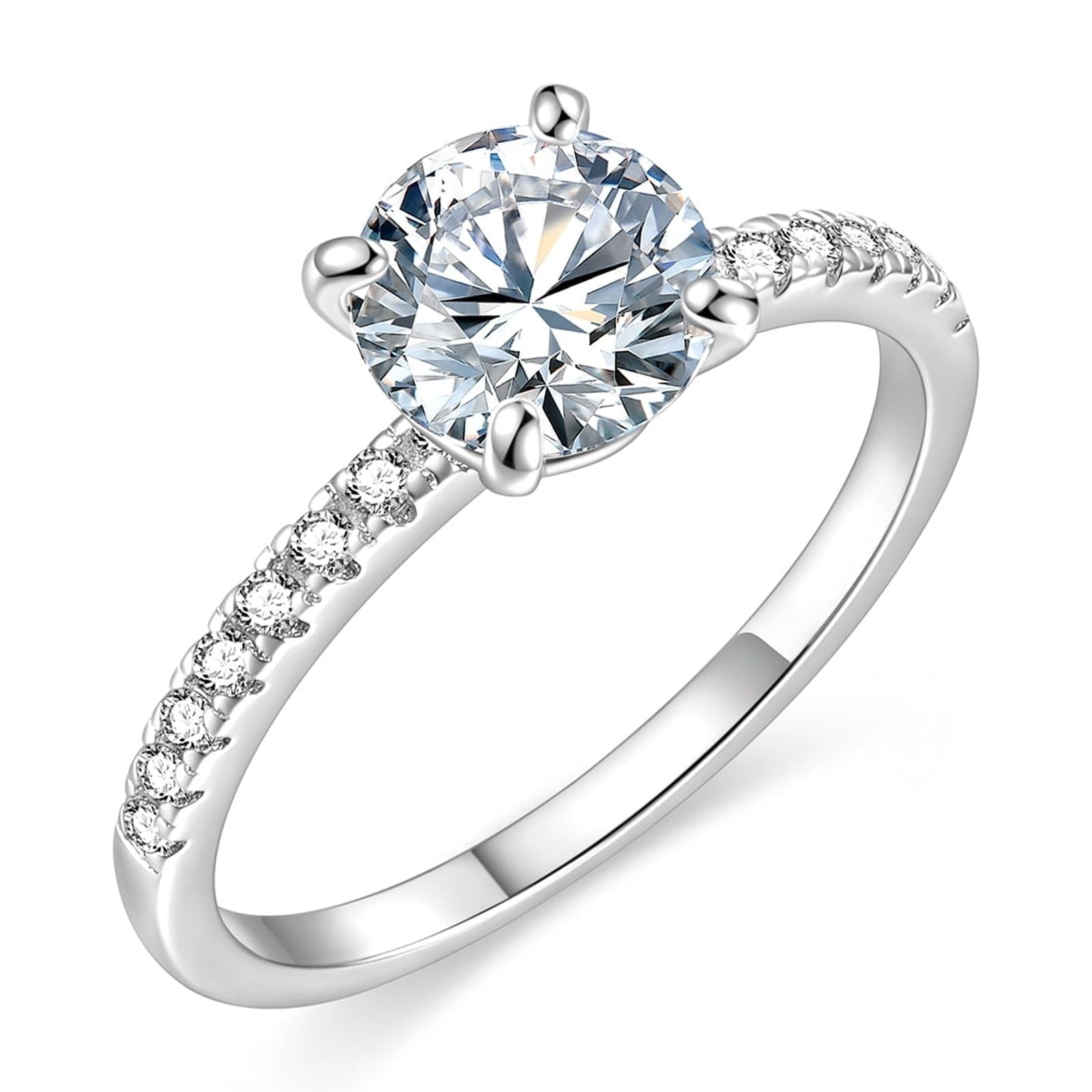 925 Sterling Engagement Rings for Women 1.25CT Round Cut Solitaire Cubic Zirconia CZ Rings Wedding Band for Her White, Size 10