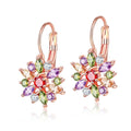 Multi-Colored Crystal Flower Lever-back Earring in 18K Rose Plated