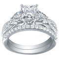 1.7ct Princess Pear White AAAAA Cz 925 Sterling Engagement Wedding Ring Set Size 6