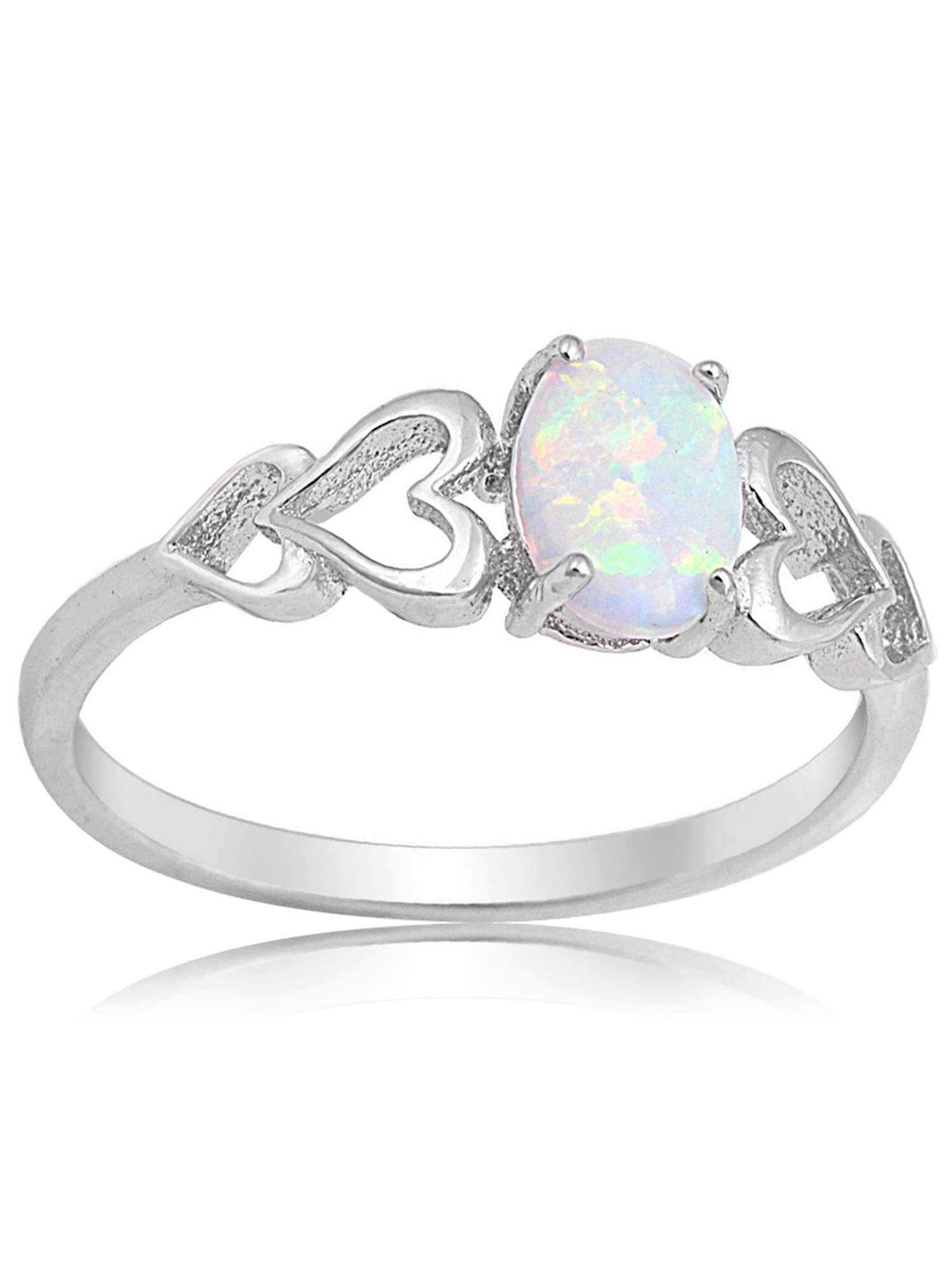 Created Oval White Opal Rings 925 Sterling Jewelry for Womens (Size 7)
