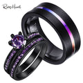 Matching Rings Couple Rings Black Plated 1CT Purple Cz Women Wedding Ring Sets