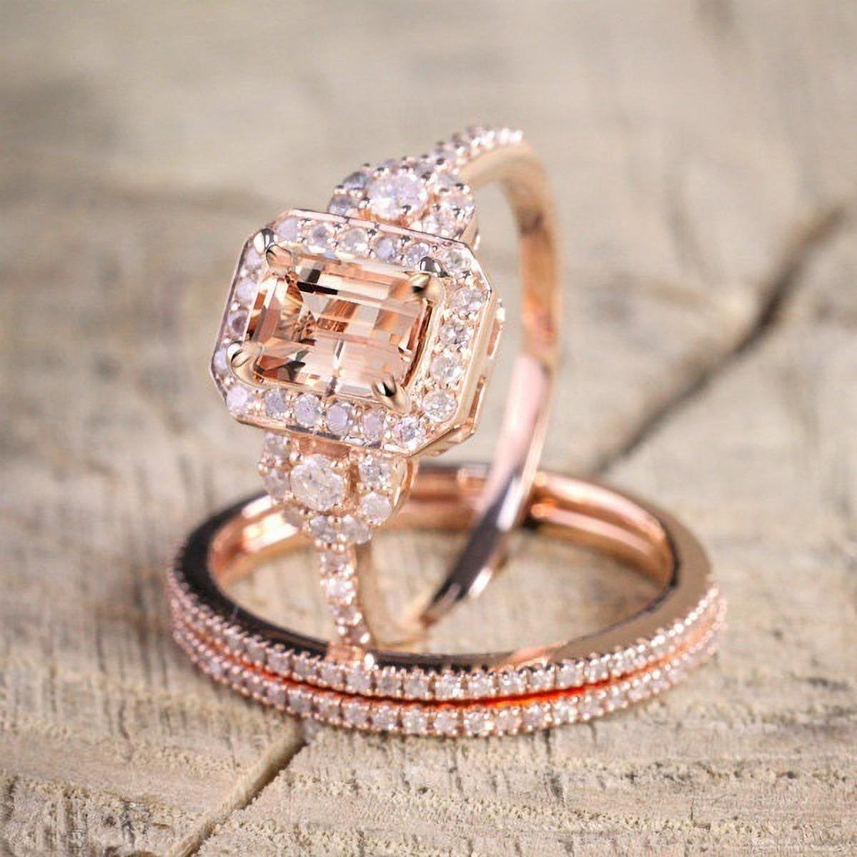 Rose Micro-Inlaid Square Diamond Ring Engagement Wedding Band Ring for Women