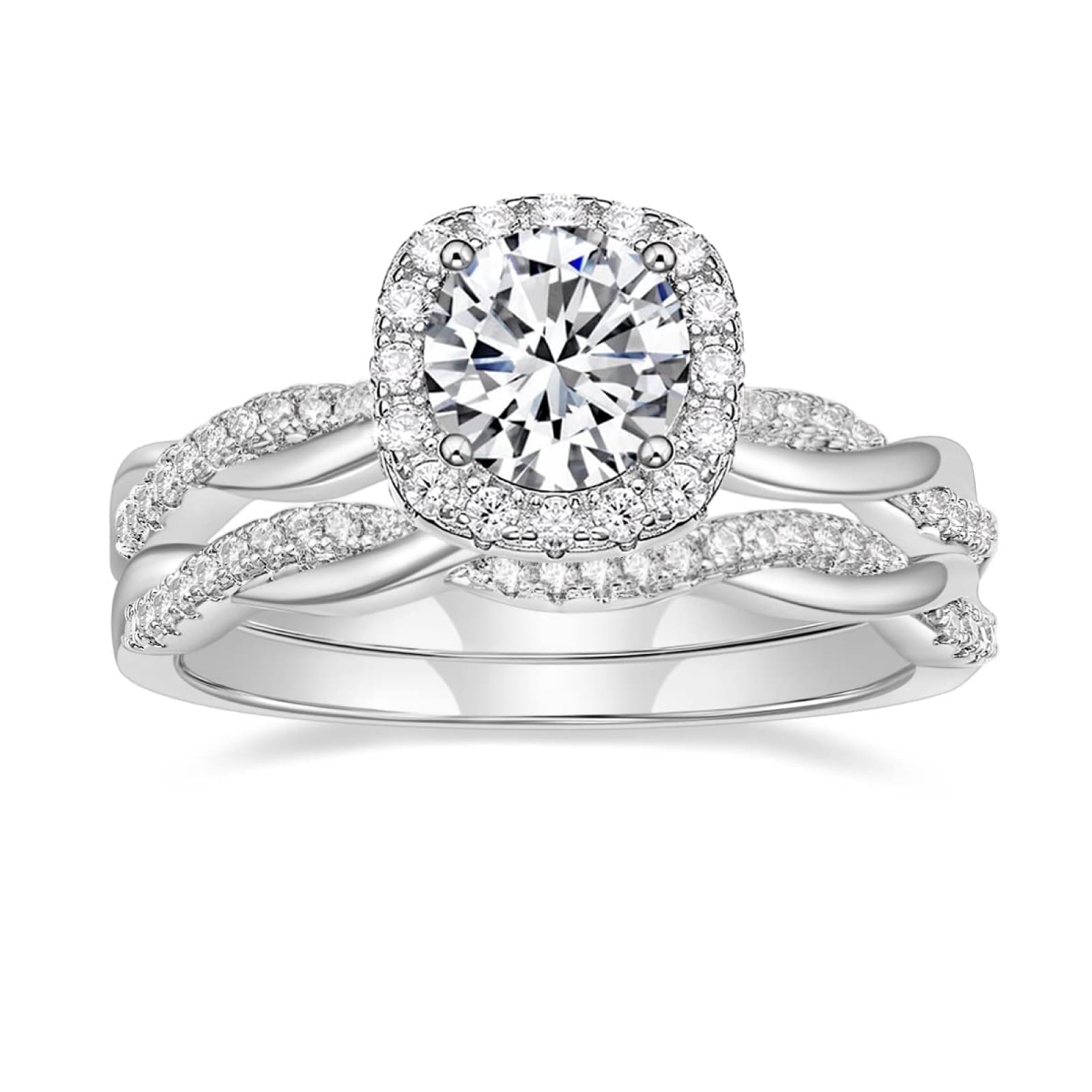 Halo Wedding Ring Set for Women Bridal Sets 925 Sterling AAAAA Zirconia Size 7