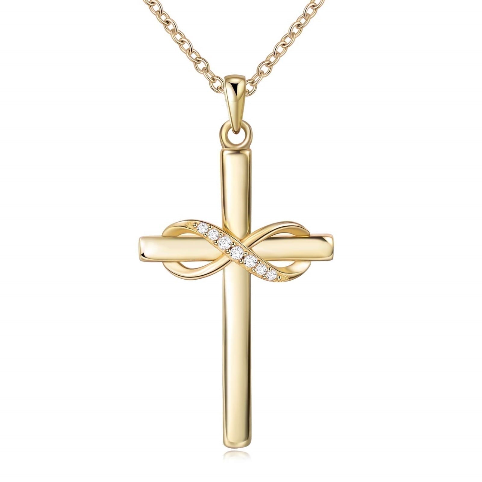 14K Plated Zirconia Cross Pendant Necklace for Women with 925