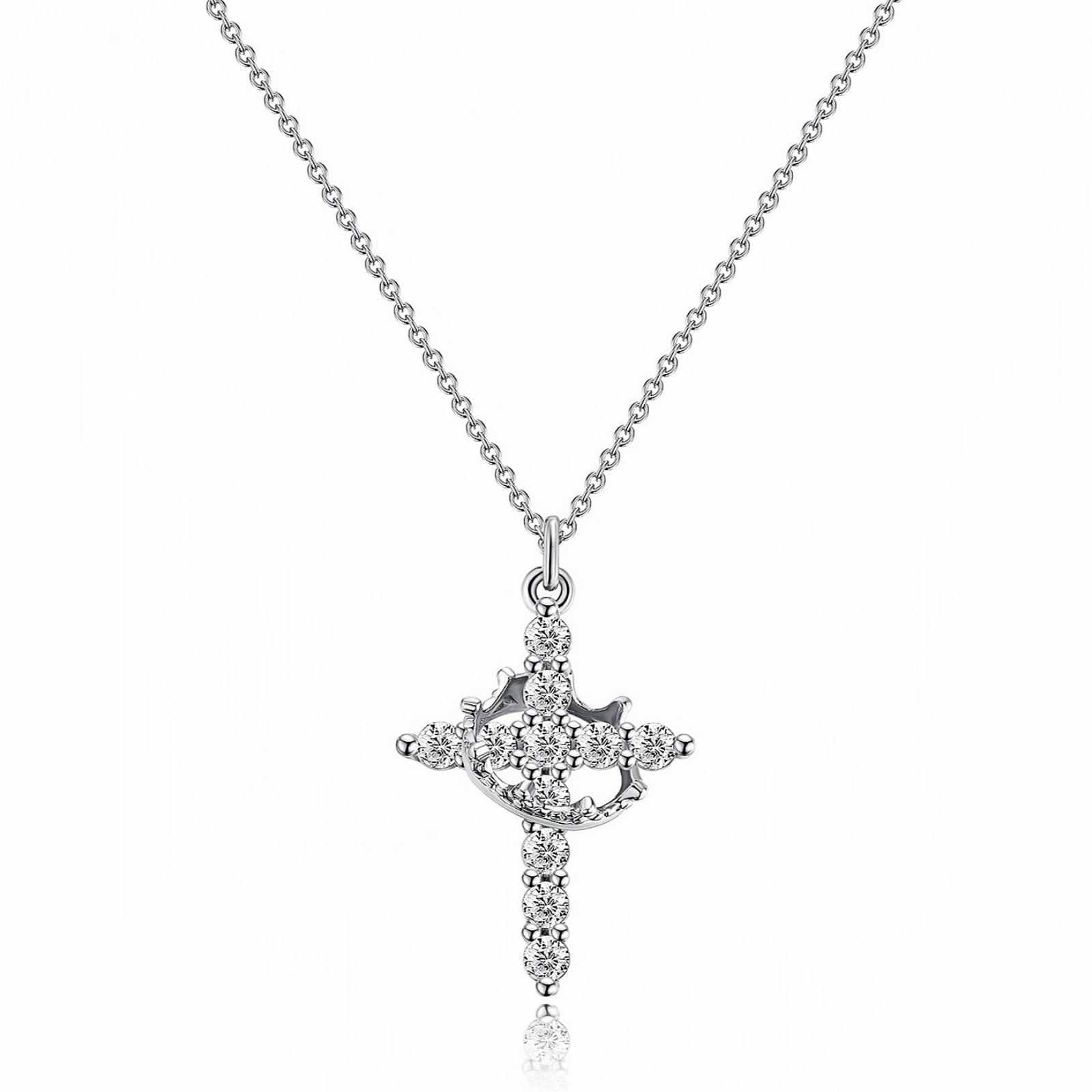 14K Plated Zirconia Cross Pendant Necklace for Women with 925