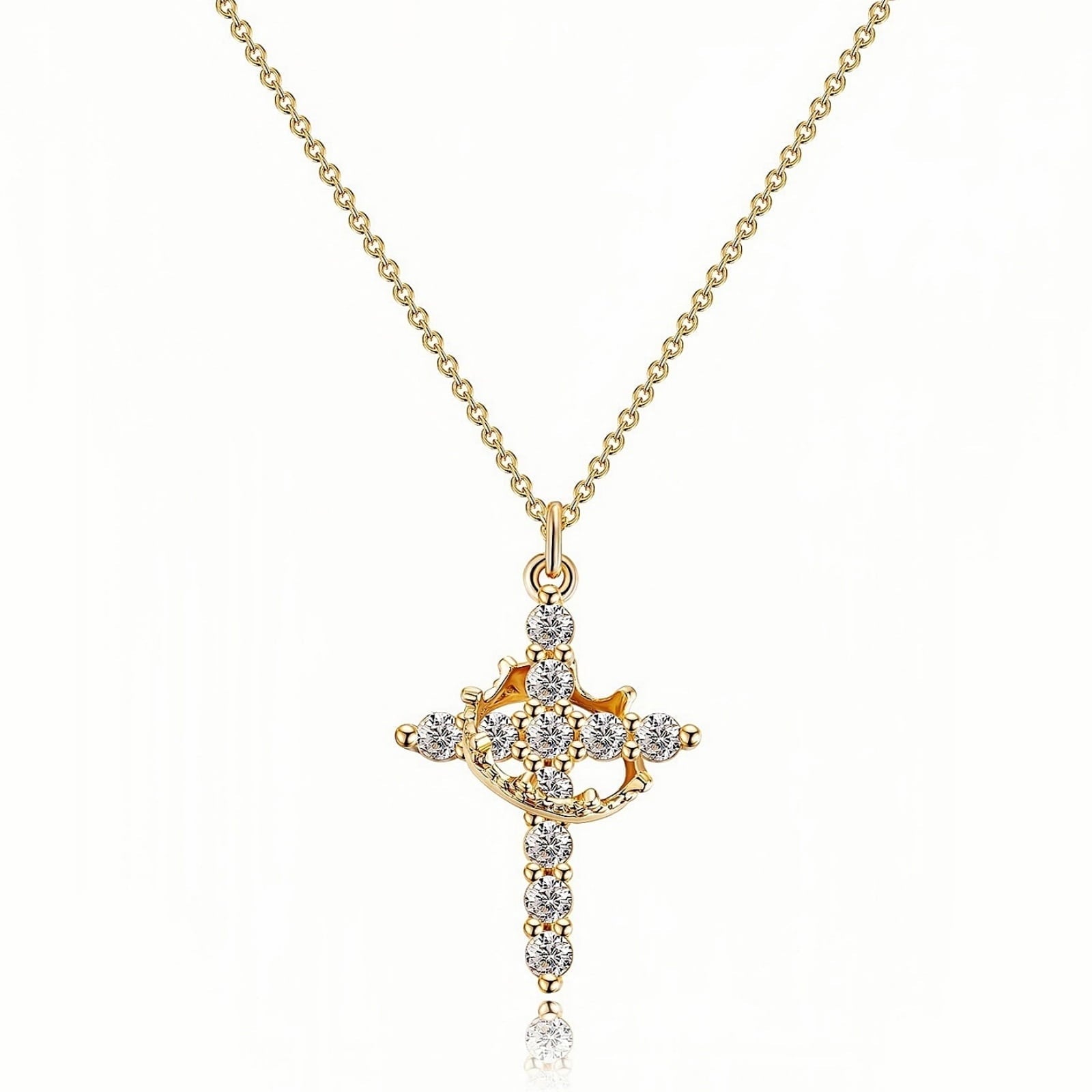 14K Plated Zirconia Cross Pendant Necklace for Women with 925