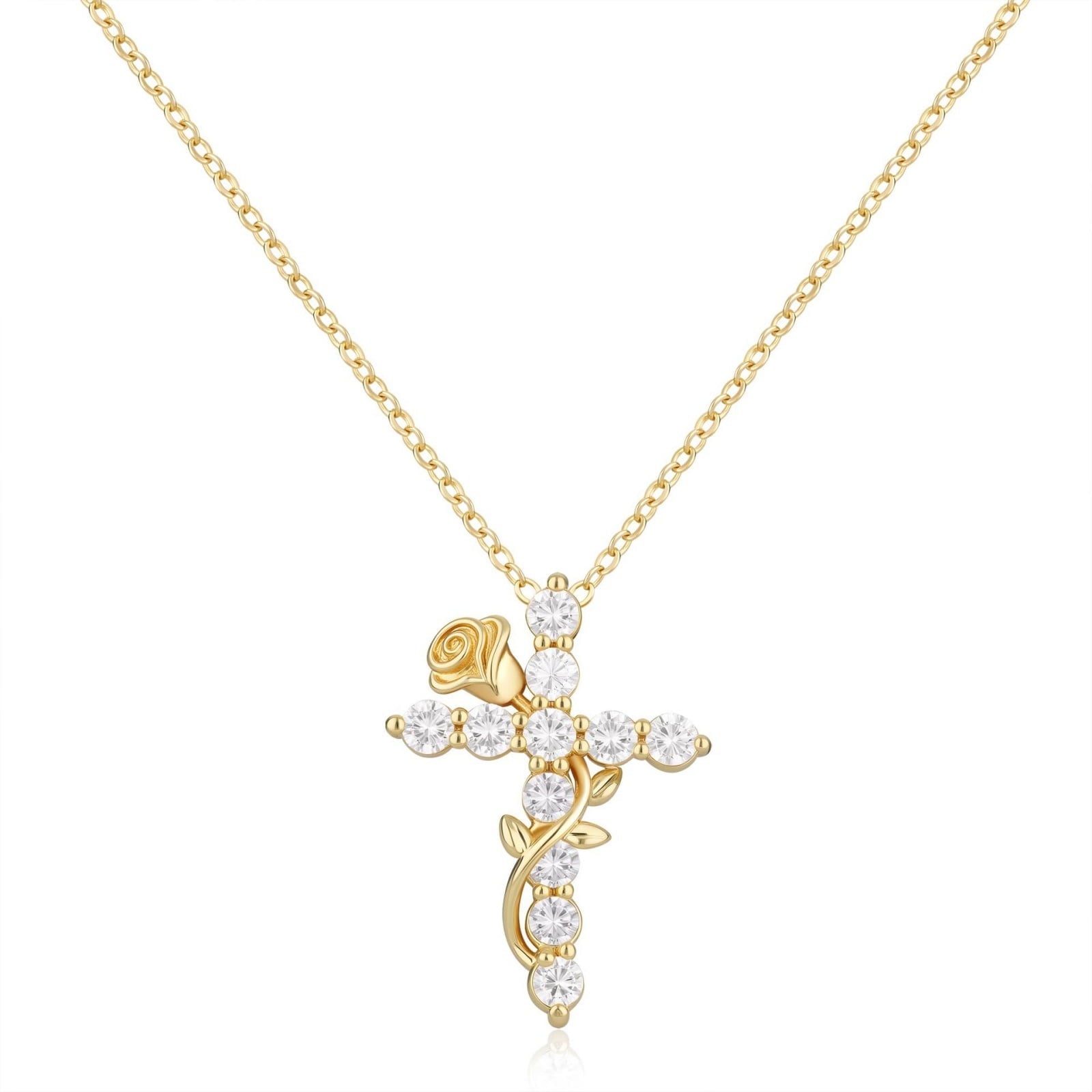 14K Plated Zirconia Cross Pendant Necklace for Women with 925