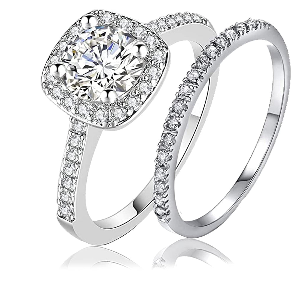 Halo Wedding Ring Set for Women Bridal Sets 925 Sterling AAAAA Zirconia Size 7