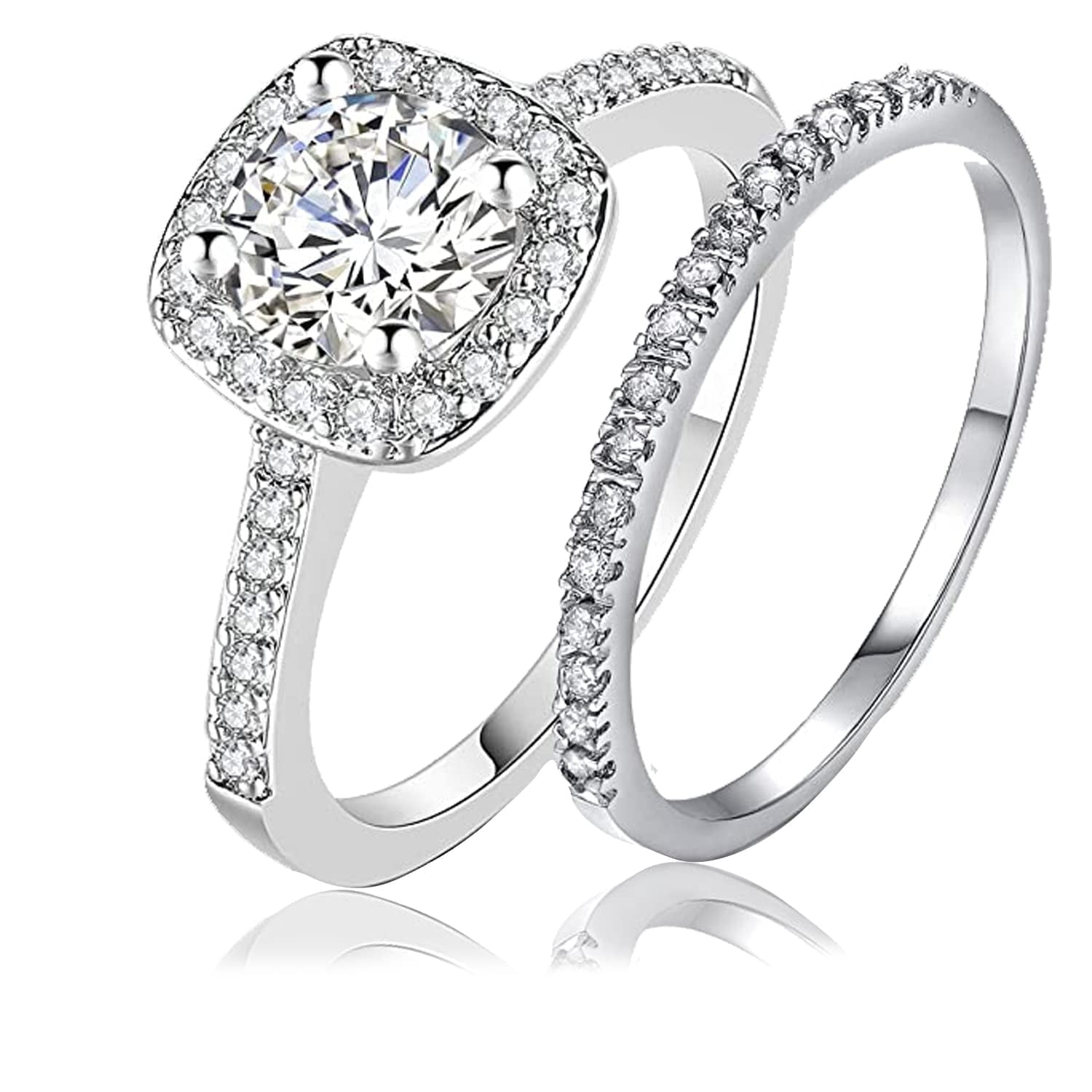 Halo Wedding Ring Set for Women Bridal Sets 925 Sterling AAAAA Zirconia Size 7