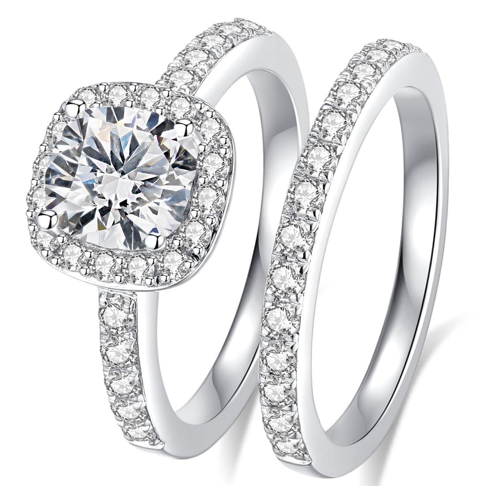 Halo Wedding Ring Set for Women Bridal Sets 925 Sterling AAAAA Zirconia Size 7